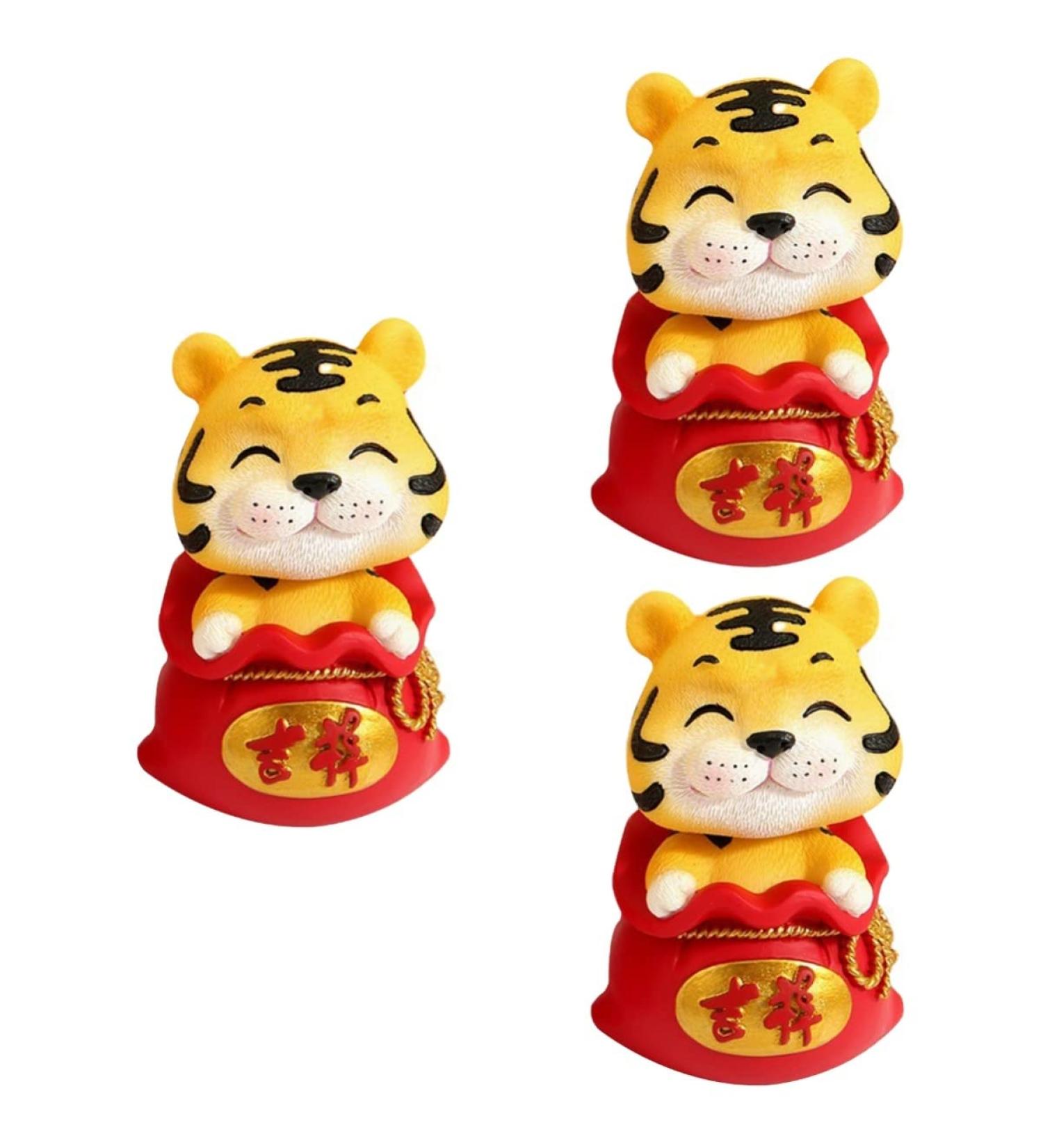 Beavorty 3 pcs year of the tiger bobble head ornament Resin Sculpture interior chinese zodiac lucky figurines good luck tiger car dashboard doll toy figure wild office God of Wealth bubble Red 1x3pcs 6X6X9.5CMx3pcs - Buy Online on SooperMarket.com