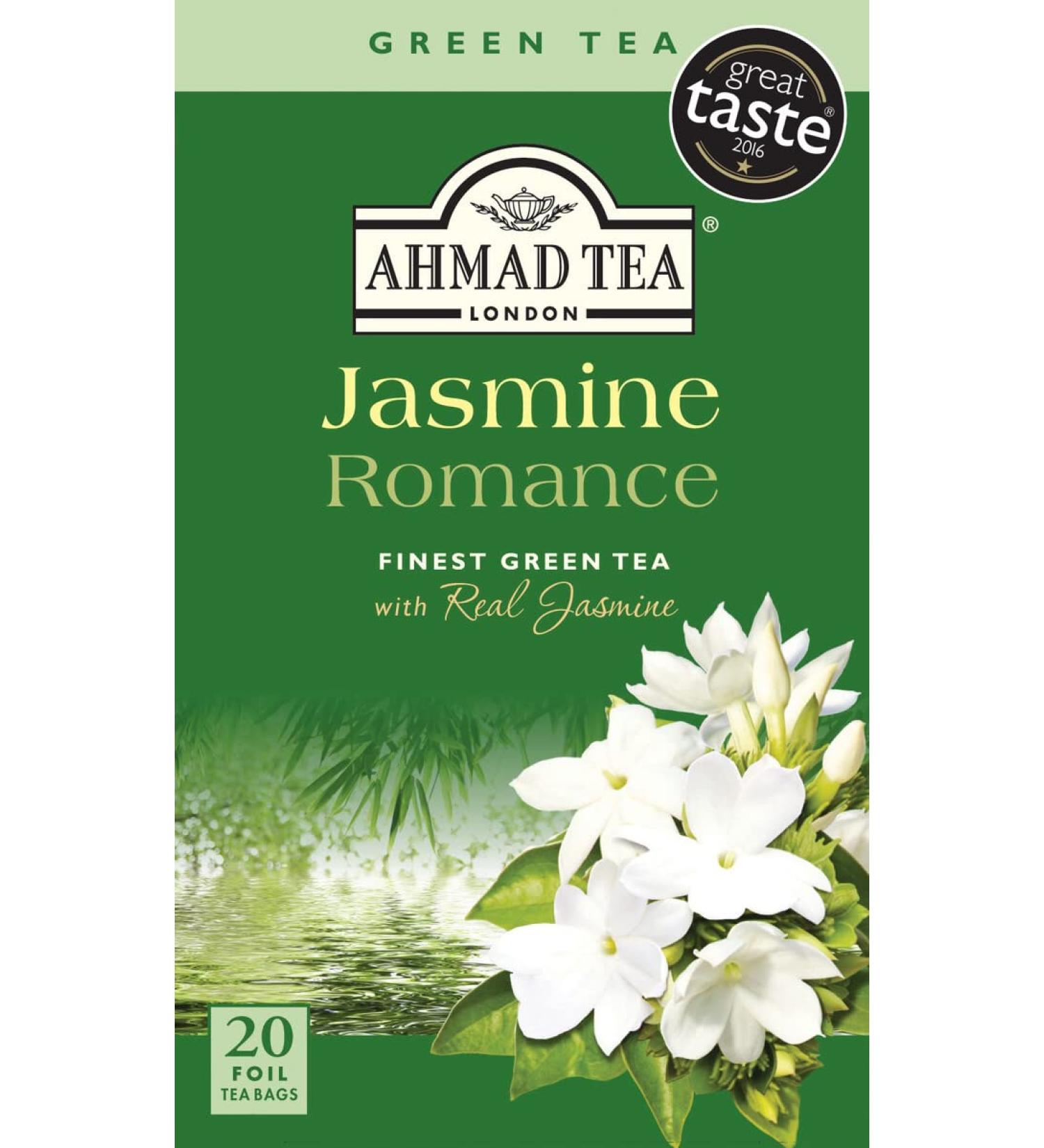 Ahmad Tea Jasmine Romance Green Tea with Jasmine Flowers - 20 Tea Bags (2g) - Ribbon Tea Bags - Pack of 1 - Buy Online on SooperMarket.com