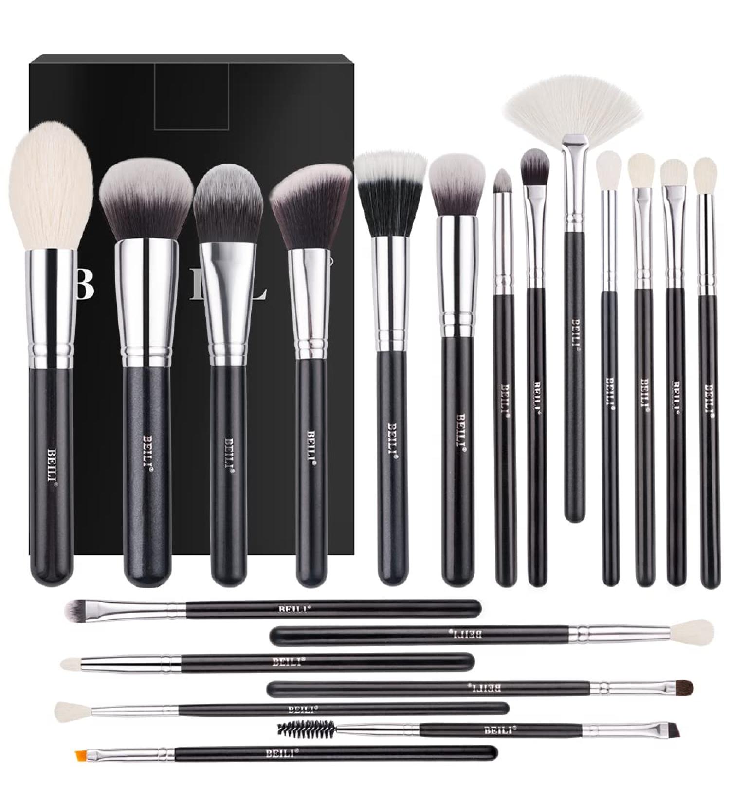 BEILI 20pcs Makeup Brush Set - Natural Goat Hair & Premium Synthetic Kabuki Brushes for Foundation, Powder, Contour, Eyeshadows, Eyebrows, and Eyeliner - Black - Buy Online on SooperMarket.com
