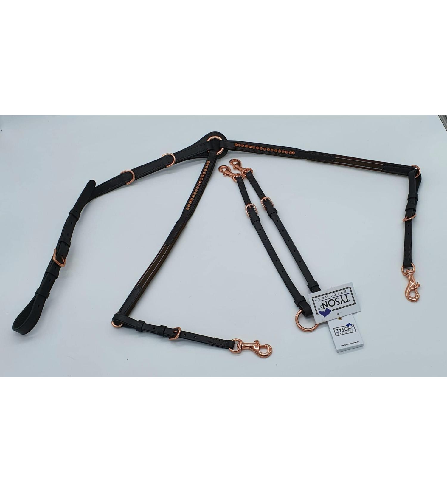 Shop Deister Brown Rose Gold Pink Leather Breastplate with Rhinestone Glitter Auxiliary Reins for Warmbloods - Premium eCommerce Store - Buy Online on SooperMarket.com