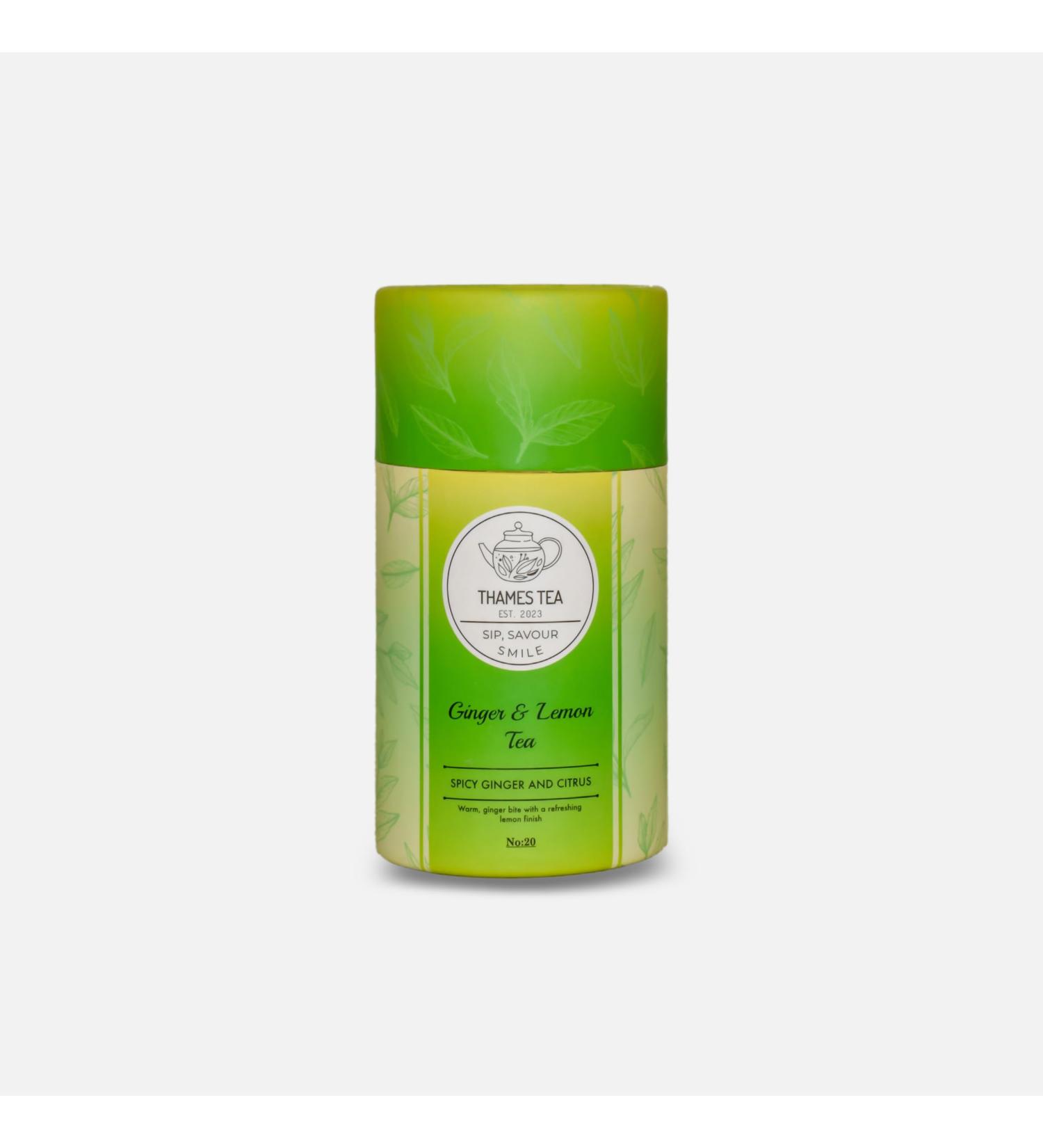 Thames Tea Tubebox - Premium Flavoured Loose Leaf Fruit & Herbal Tea for a Luxury British Experience: Ginger & Lemon Tea - Buy Online on SooperMarket.com