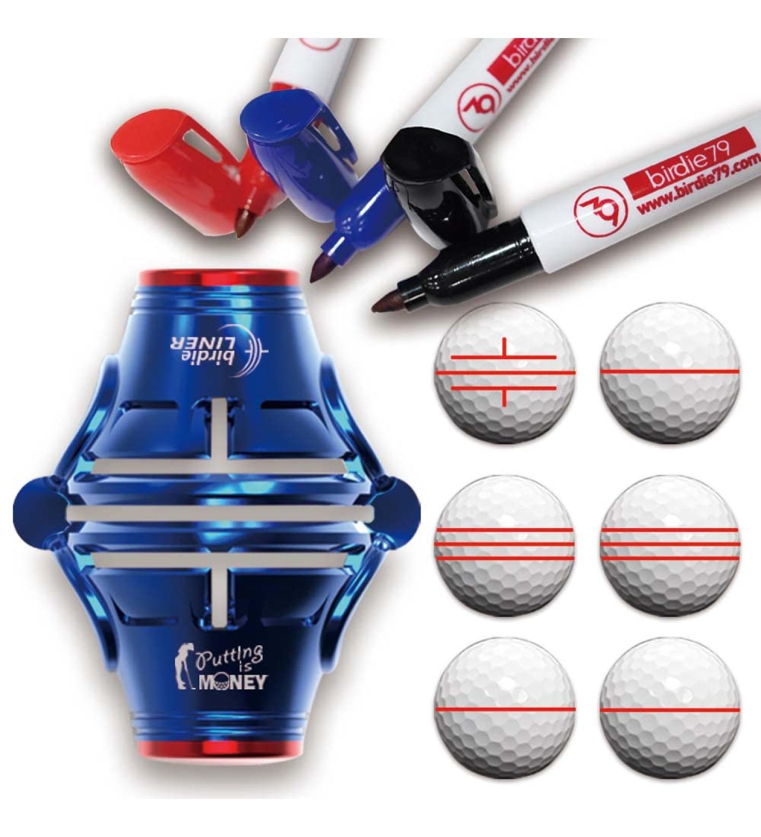 BIRDIE79 Premium Quality Golf Ball Marker Alignment Tool Kit with 3 Marker Pens - 360-Degree Triple-Line Design in Luxurious Gift Box - Buy Online on SooperMarket.com