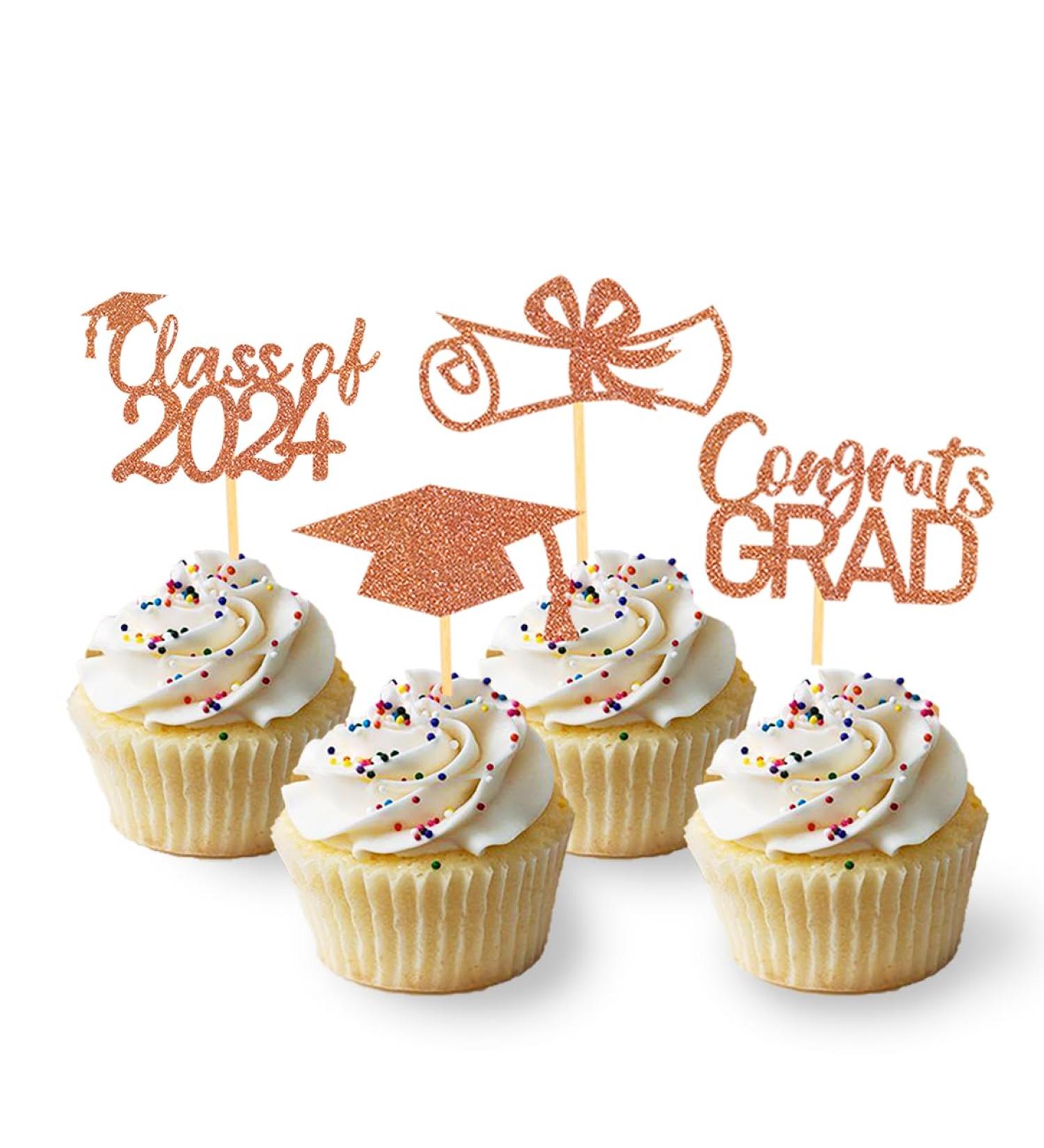 2024 Graduation Theme Cupcake Toppers Glitter Class of 2024 Graduation Cap Diploma Cupcake Picks - Set of 24 (Orange) - Buy Online on SooperMarket.com
