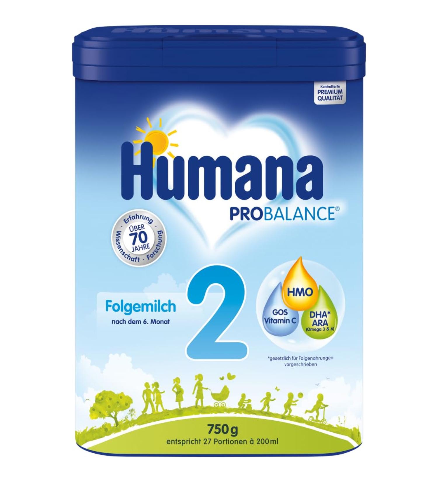 Humana Probalance Follow-Up Milk 2 - Ideal Baby Food from 6 Months | 750g - 27 Portions of 200ml - International Shipping Available - Buy Online on SooperMarket.com