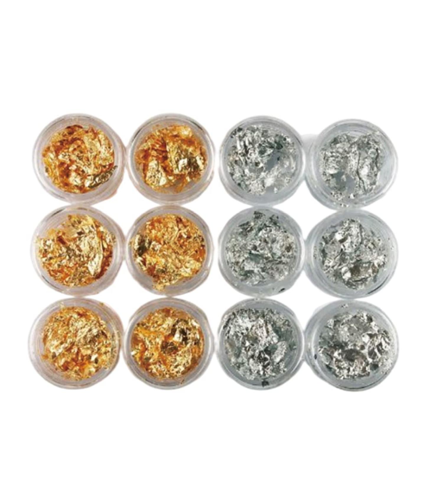 Gel Nail Polish Set 12 Pot/Set Nail Art Accessories Gold Silver Paillette Foil Chip Sparkling Flake DIY Glitter Decal Acrylic UV Gel Decoration - Buy Online on SooperMarket.com
