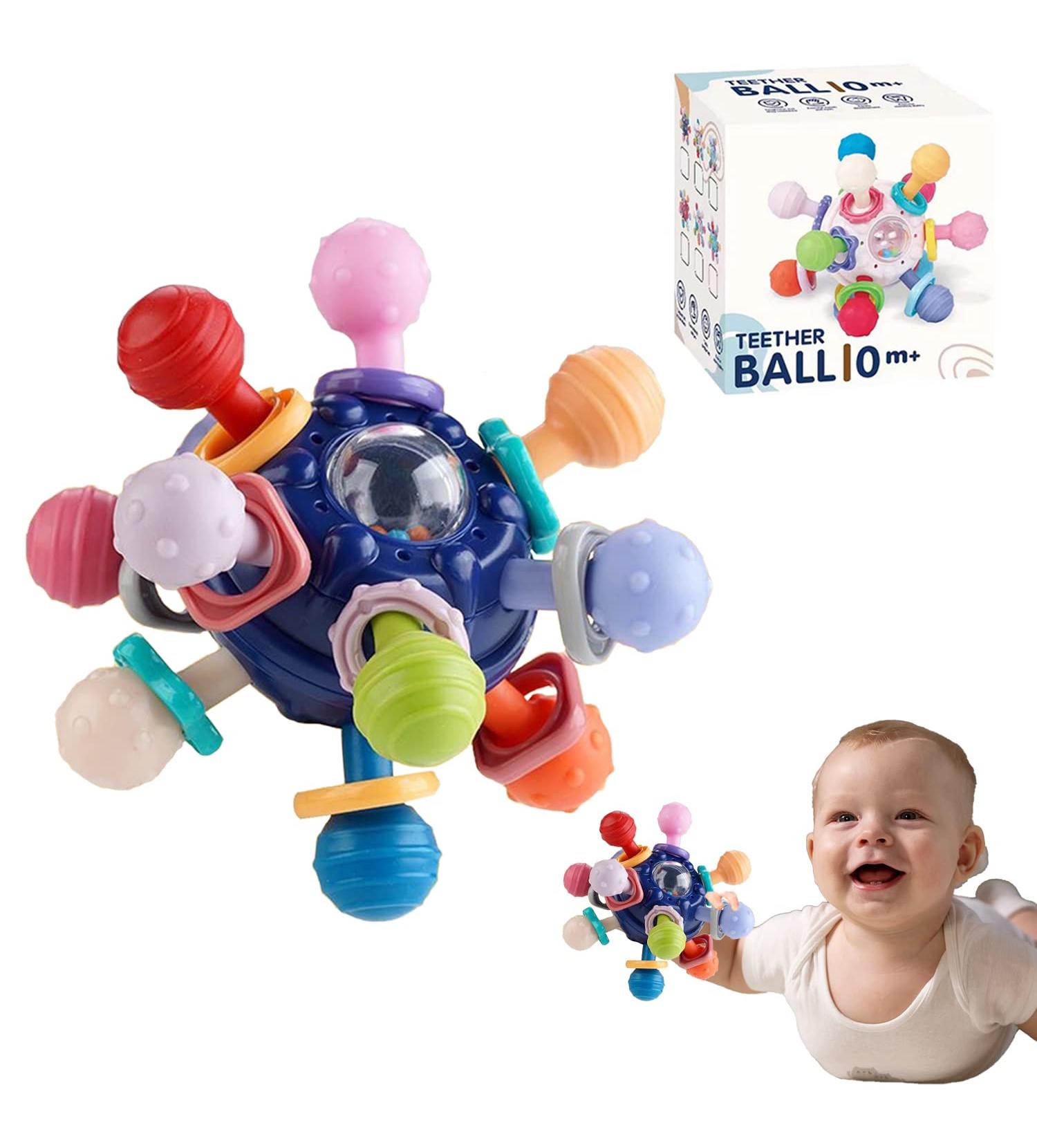 BPA Free Baby Teething Ball Rattle Toy for 3-18 Month Olds - Navy Blue | Grasping & Teething Relief Activities - Buy Online on SooperMarket.com