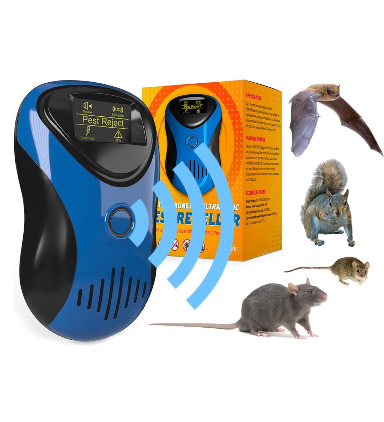 2023 Powerful Ultrasonic Pest Repeller with LCD - Indoor/Outdoor Rodent Control - Electronic Rat, Mouse, Bat, Squirrel Repellent - Electromagnetic Waves - Blue - Buy Online on SooperMarket.com