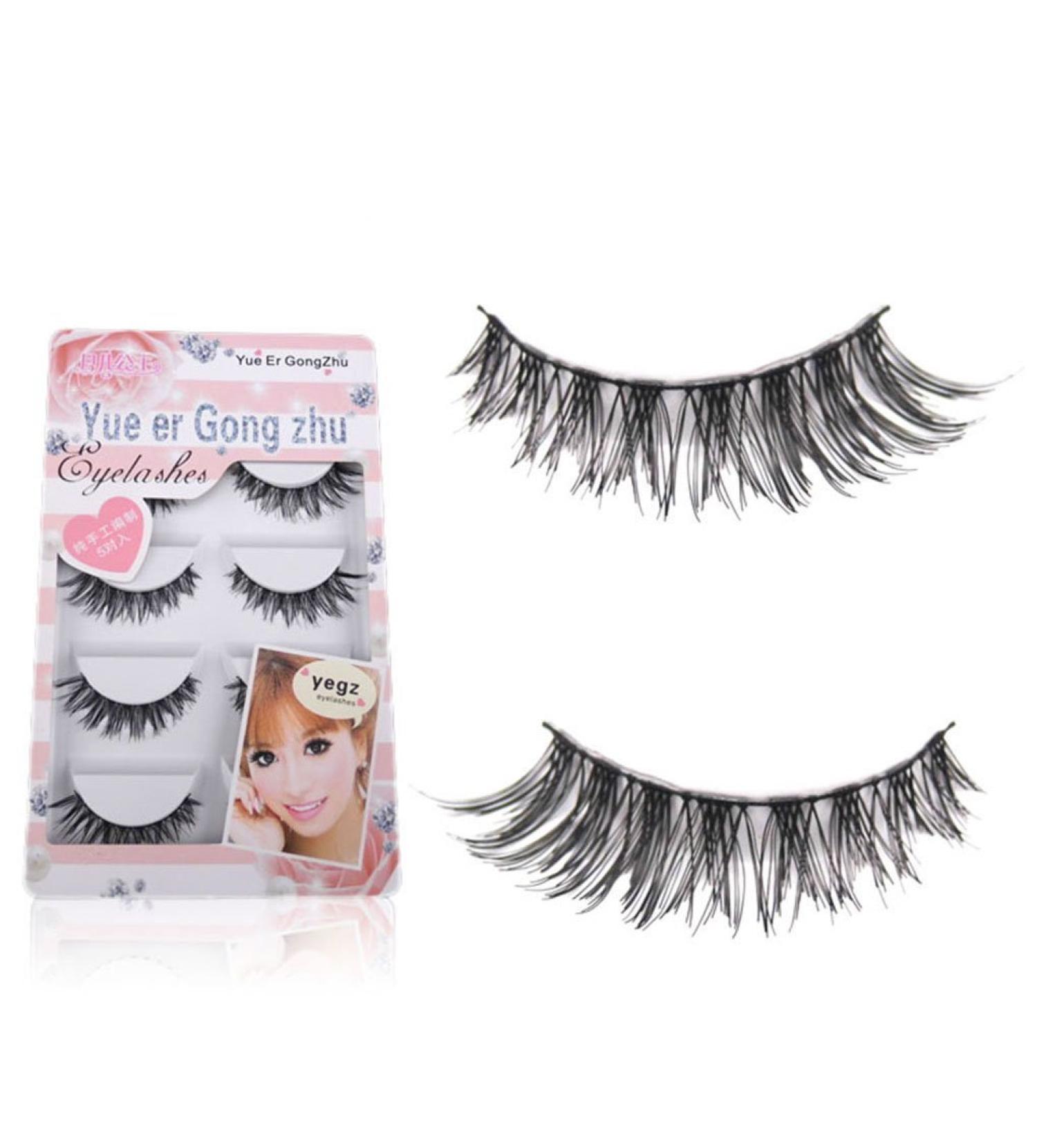 Premium 5 Pairs Fake Eyelashes Natural Handmade Eyelashes Cotton Infarct Cross Long Thick 3D Faux Eyelashes - Buy Online on SooperMarket.com