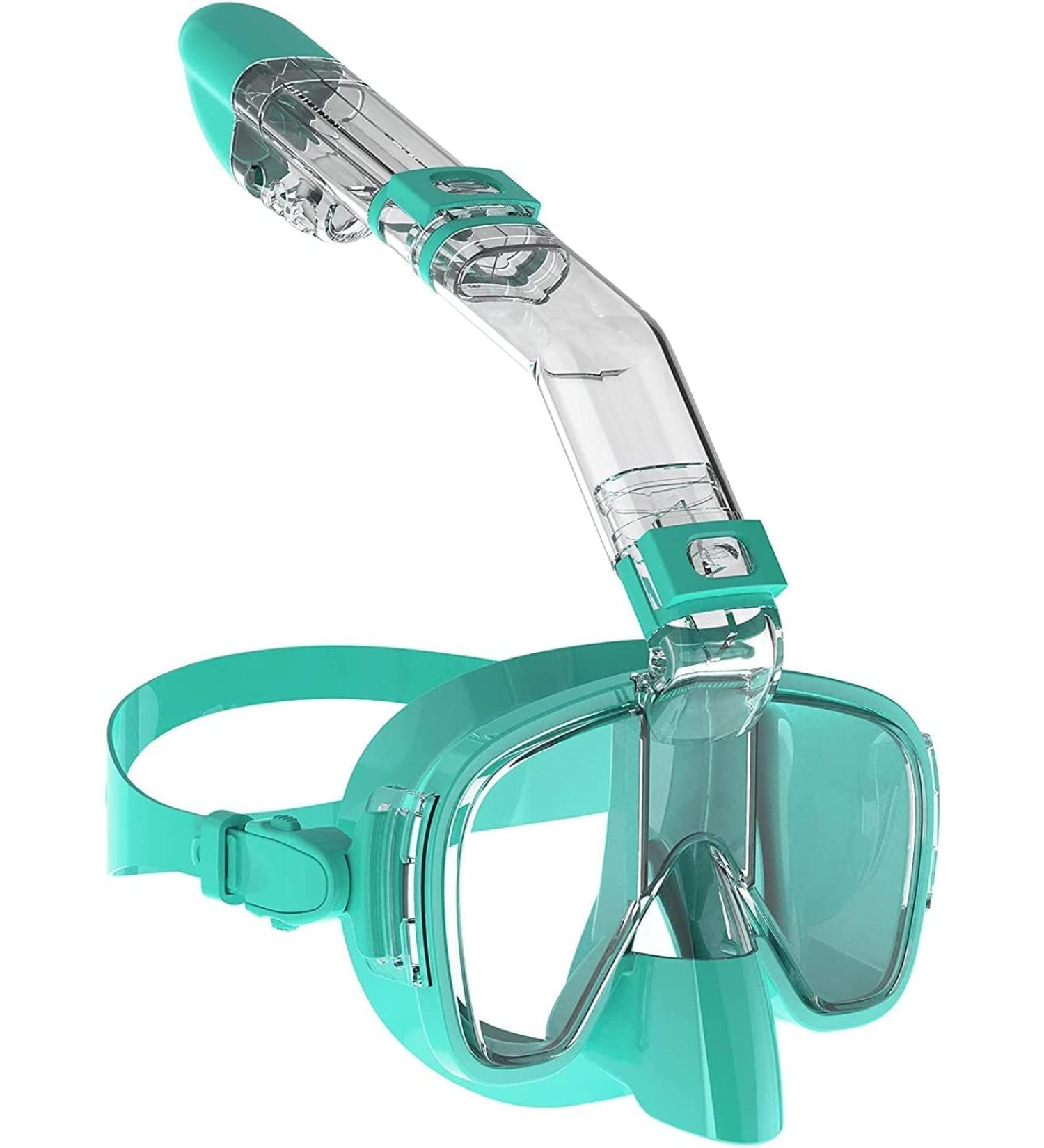 Bairuifu Dry Top Foldable Snorkel Mask Set - 180 Panoramic View, Anti-Fog & Leak Protection, Camera Mount, Ideal for Scuba Diving & Snorkeling - Light Blue, Large - Buy Online on SooperMarket.com
