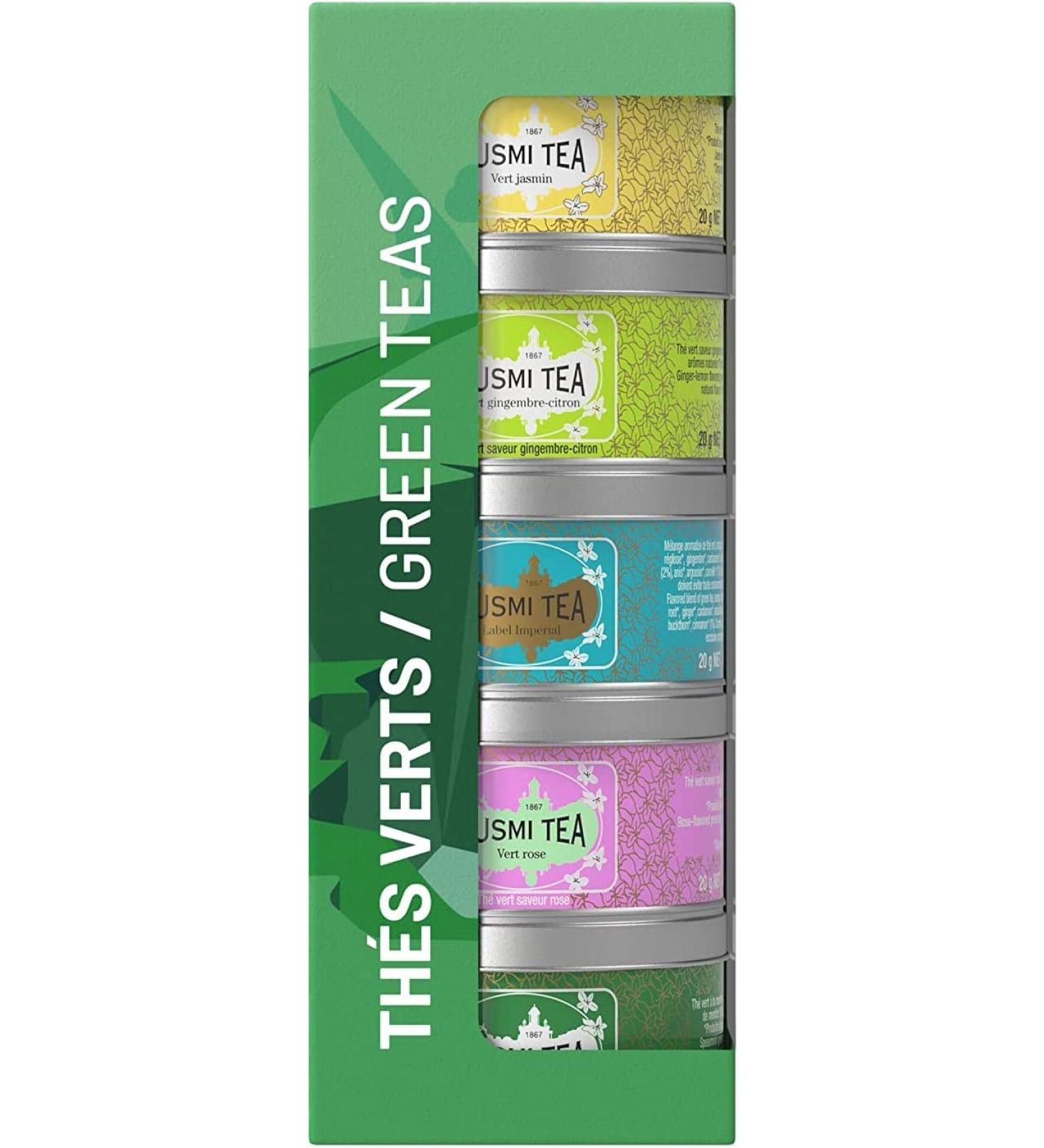 Kusmi Tea Gift Set Les Verts - Organic Green Tea Assortment in 5 Metal Tins (25g each) - Gr ner Jasmin Green Ginger Label Imp rial Green Rose Green Mint - Perfect International Gift - Buy Online on SooperMarket.com