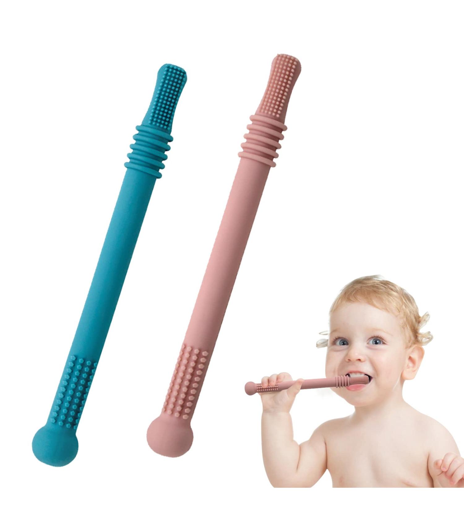 Buy Baby Bite Tube & Soft Food Silicone Toy for Toddlers | Sensory Exploration & Teething Relief - 0-6 Months (Blue & Pink) | International Shipping - Buy Online on SooperMarket.com
