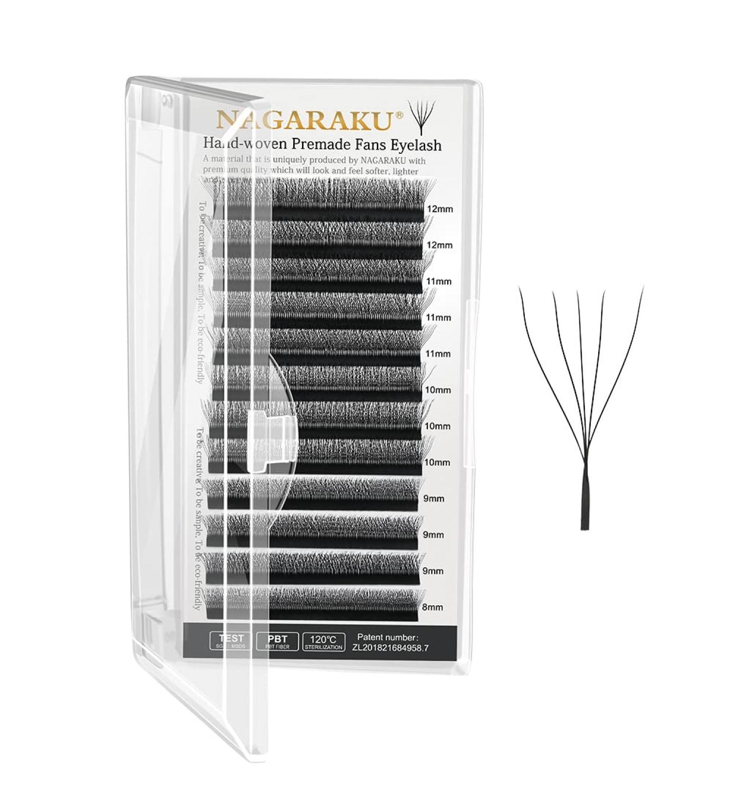NAGARAKU 5D Volume Premade Eyelash Extensions 8-15mm Mix - D Curl 0.07mm | Faux Mink Matte Black Clusters | Easy Fanning YY Lashes - Buy Online on SooperMarket.com