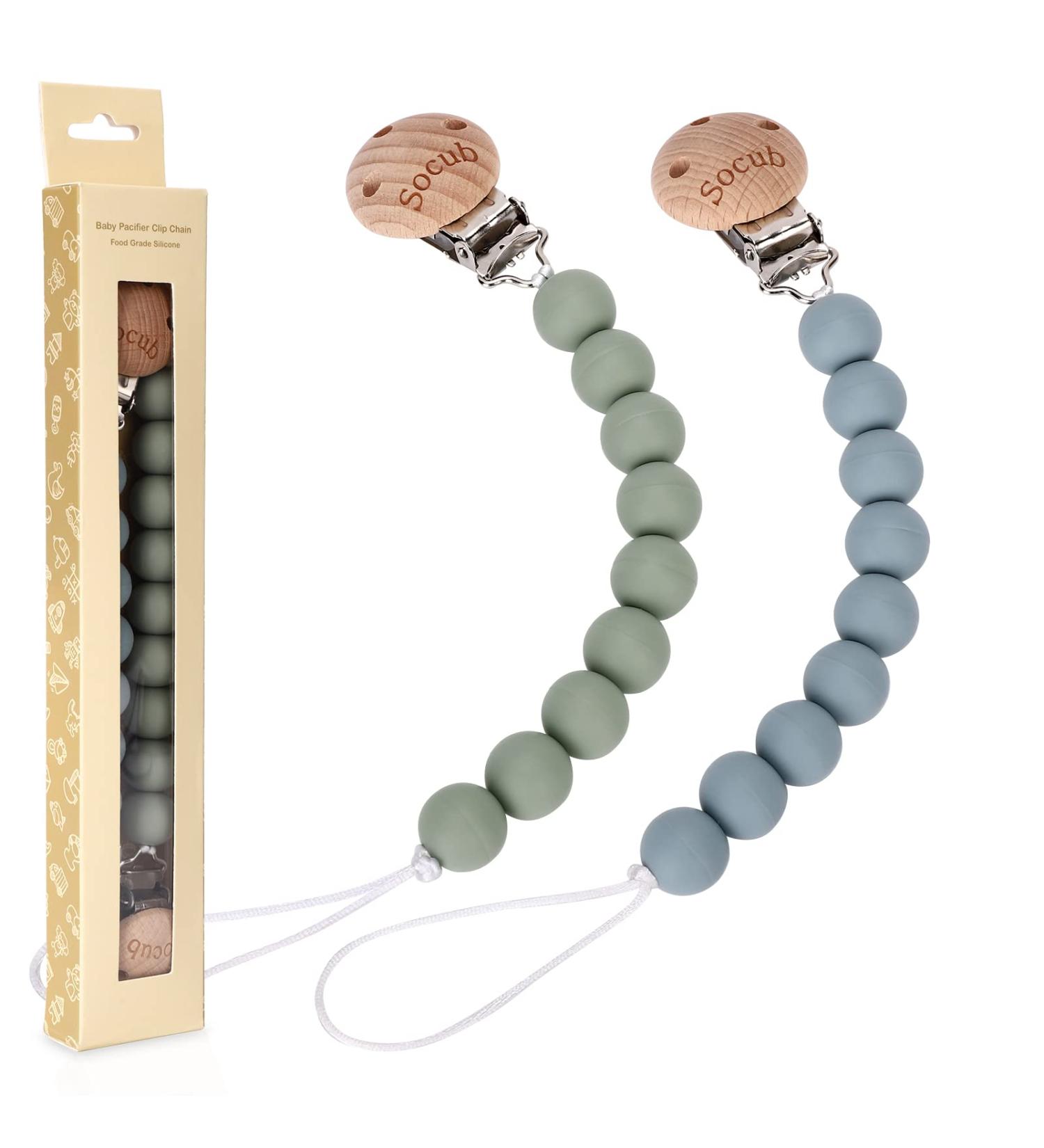 Socub Silicone Pacifier Clip | BPA-Free Holder for Any Brand Pacifier | Best Newborn Shower Gift - Sage Ether - Buy Online on SooperMarket.com