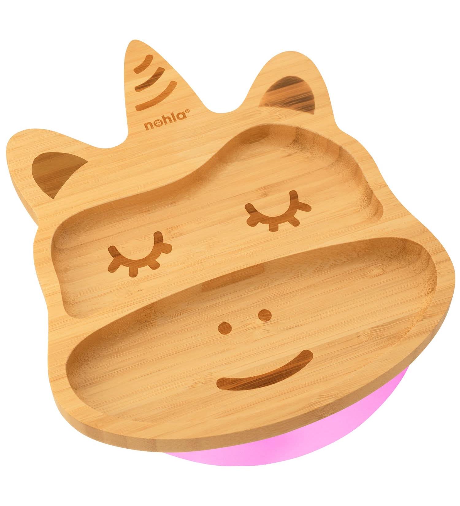 Nohla Luna The Unicorn Bamboo Baby Weaning Suction Plate - Spill-Proof 100% Bamboo & FDA Silicone - Pink - Ideal from 6 Months - Buy Online on SooperMarket.com