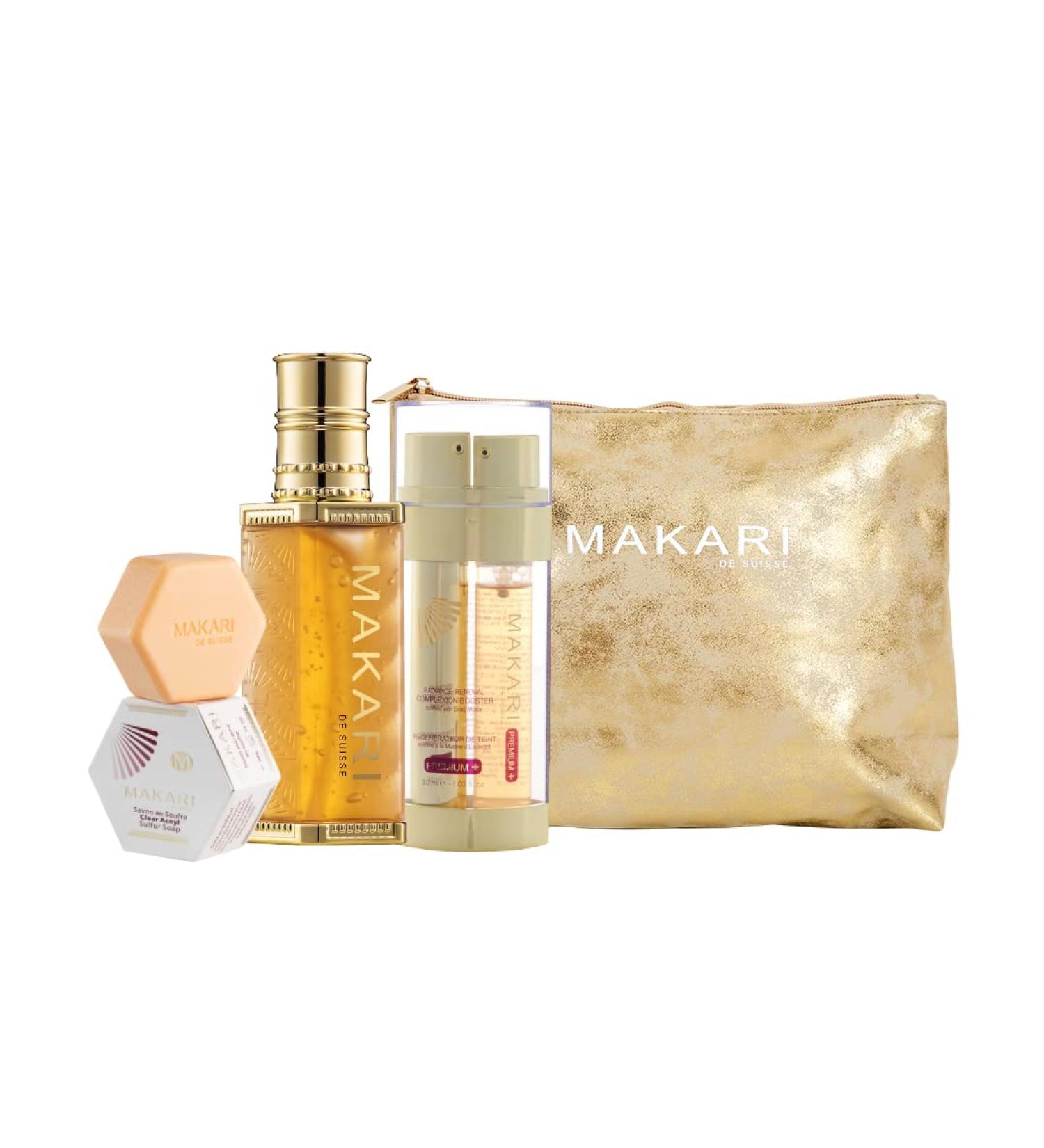 MAKARI Acne Care 3-Piece Gift Set - Repairing Serum Sulfur Soap & Complexion Booster | Natural Skincare for All Skin Types | Free Makeup Bag Included - Buy Online on SooperMarket.com