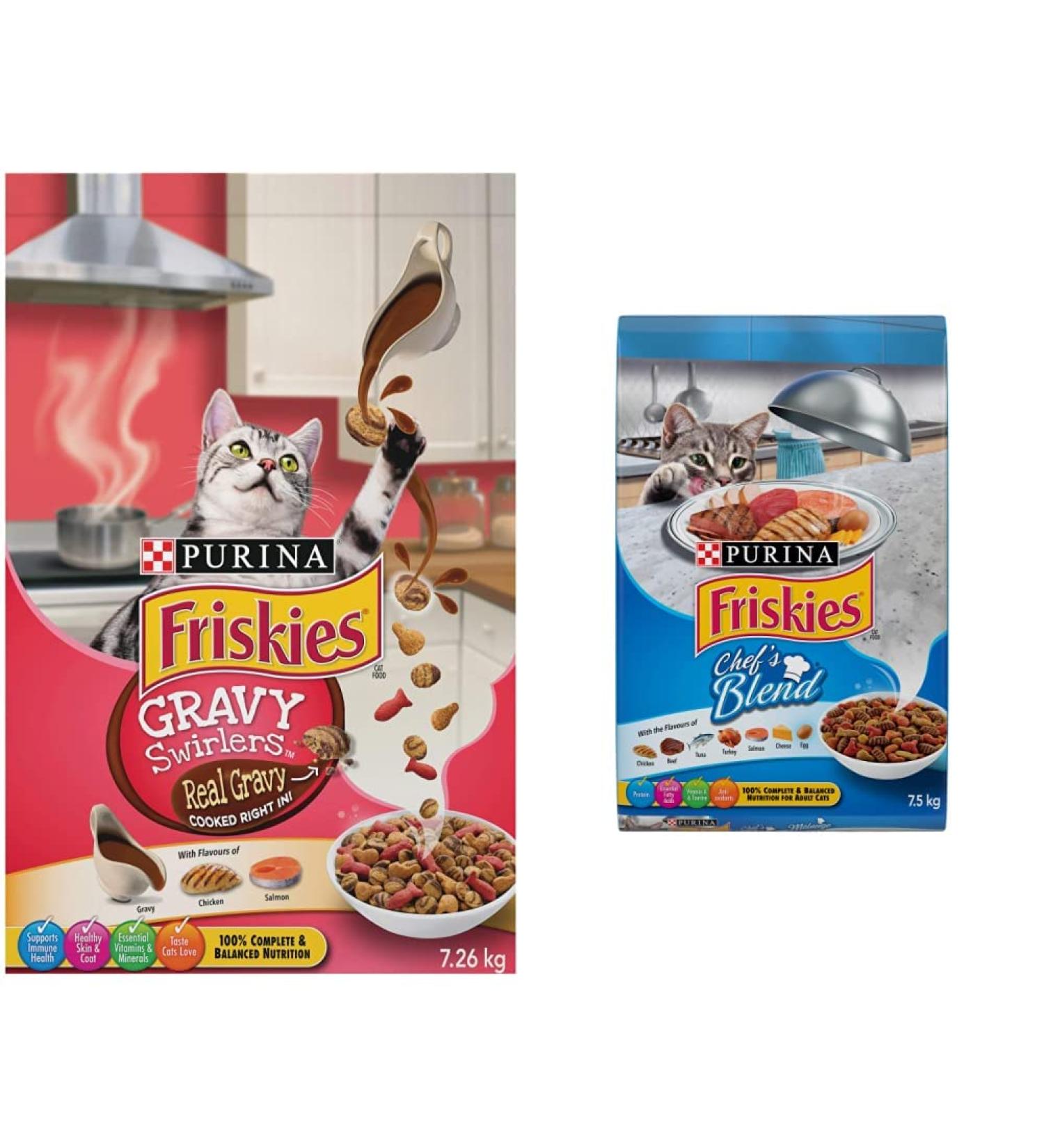 Friskies Gravy Swirlers Dry Cat Food (7.26 kg Bag) and Friskies Chef's Blend Dry Cat Food (7.5 kg Bag) - Buy Online on SooperMarket.com