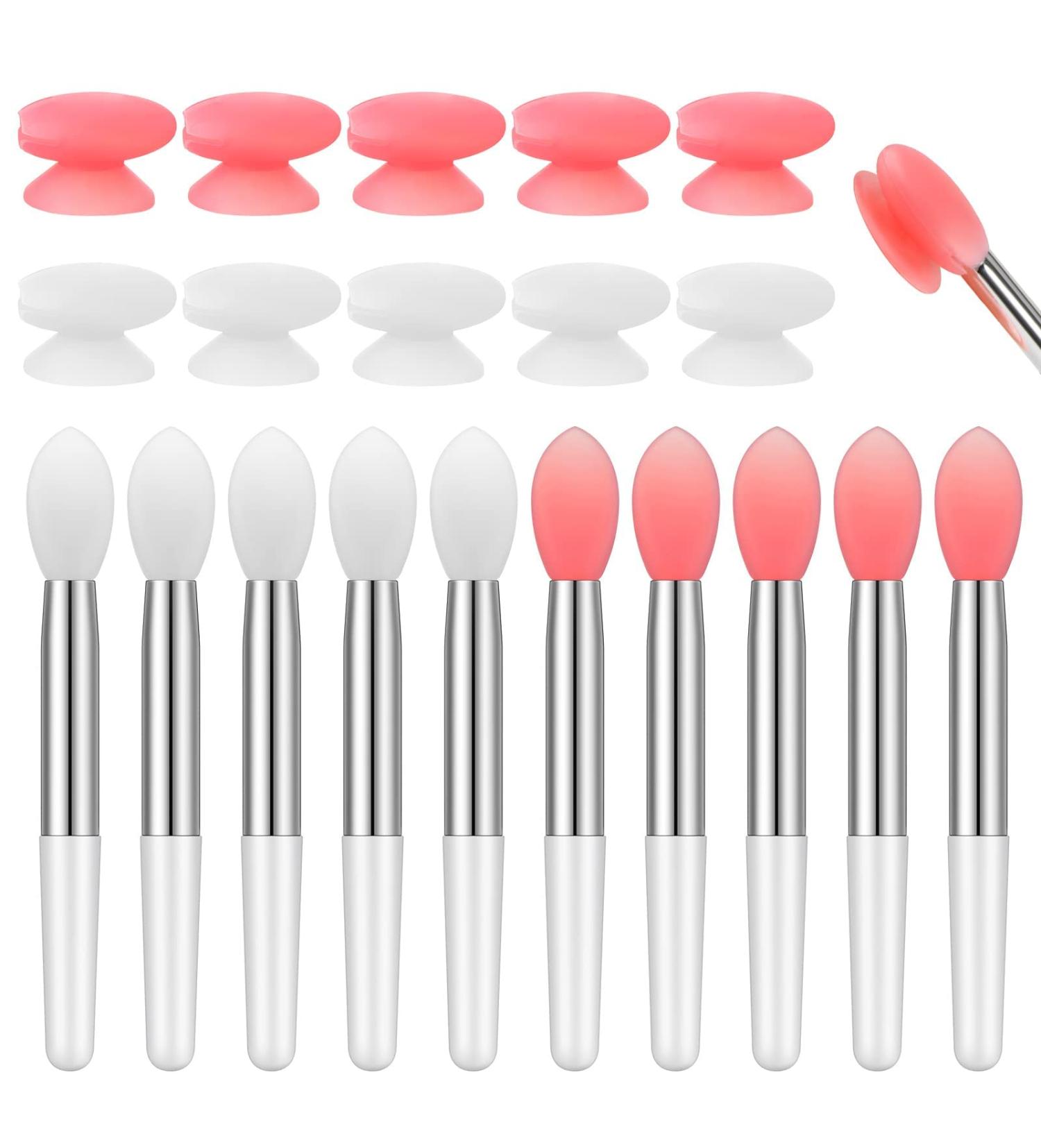 Newtay 20 Pcs Silicone Lip Brush Covers and Brushes for Lipsticks, Lip Gloss, Balm - Pink/White - Buy Online on SooperMarket.com