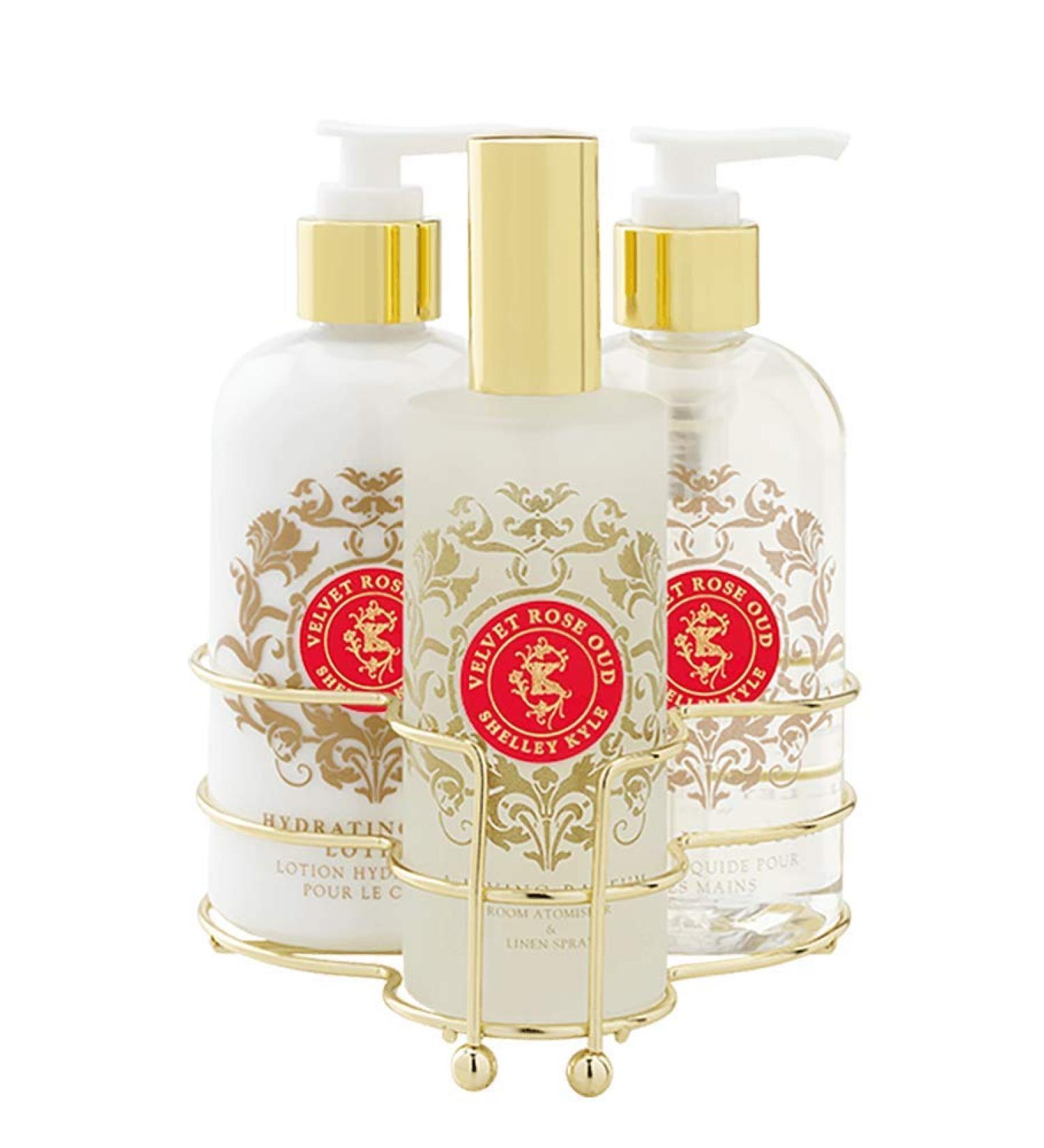 Buy Shelley Kyle Velvet Rose Oud - 3-Piece Caddy with Lotion Liquid Hand Soap & Room Atomizer | International Shipping Available - Buy Online on SooperMarket.com