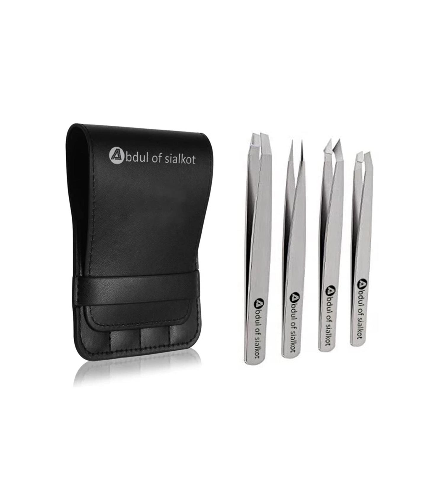 Abdul of Sialkot Eyebrow Tweezer Set - Professional Slant and Pointed Tweezers with Case for Hair Removal - 4 Piece Precision Kit for Women & Men - Buy Online on SooperMarket.com