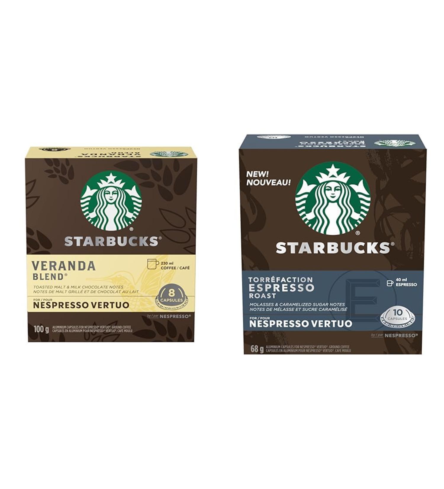 Starbucks by Nespresso Veranda Blend Blonde Roast Coffee Pods Nespresso Vertuo Line Compatible Capsules 8 Coffee Pods & By Nespresso Espresso Roast Coffee Pods Dark Roast Nespresso Vertuo Line Coffee+Coffee Pods Veranda 8 count (Pack of 1) - Buy Online on SooperMarket.com