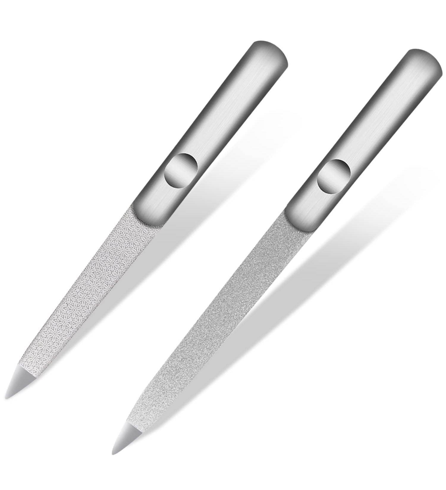 2Pcs Stainless Steel Nail Files for Natural Nails - Double-Sided Diamond File for Mothers Day Gifts - Washable and Reusable Metal Nail File - Buy Online on SooperMarket.com