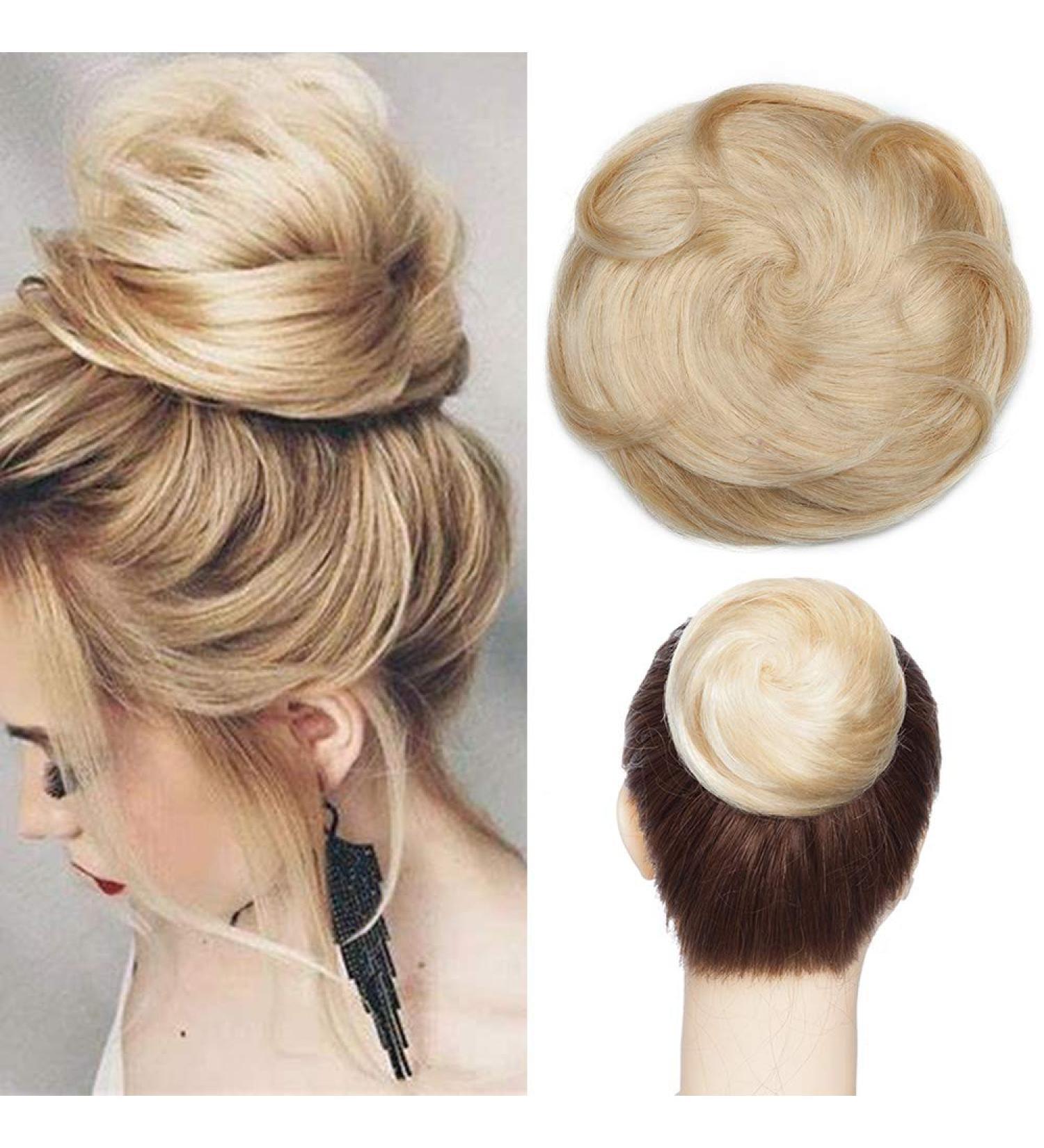 Scrunchies Hair Bun Updo Donut Chignons 100% Remy Clip in Ponytail Extensions Curly Messy Human Hair Bun 613 Bleach Blonde - Buy Online on SooperMarket.com