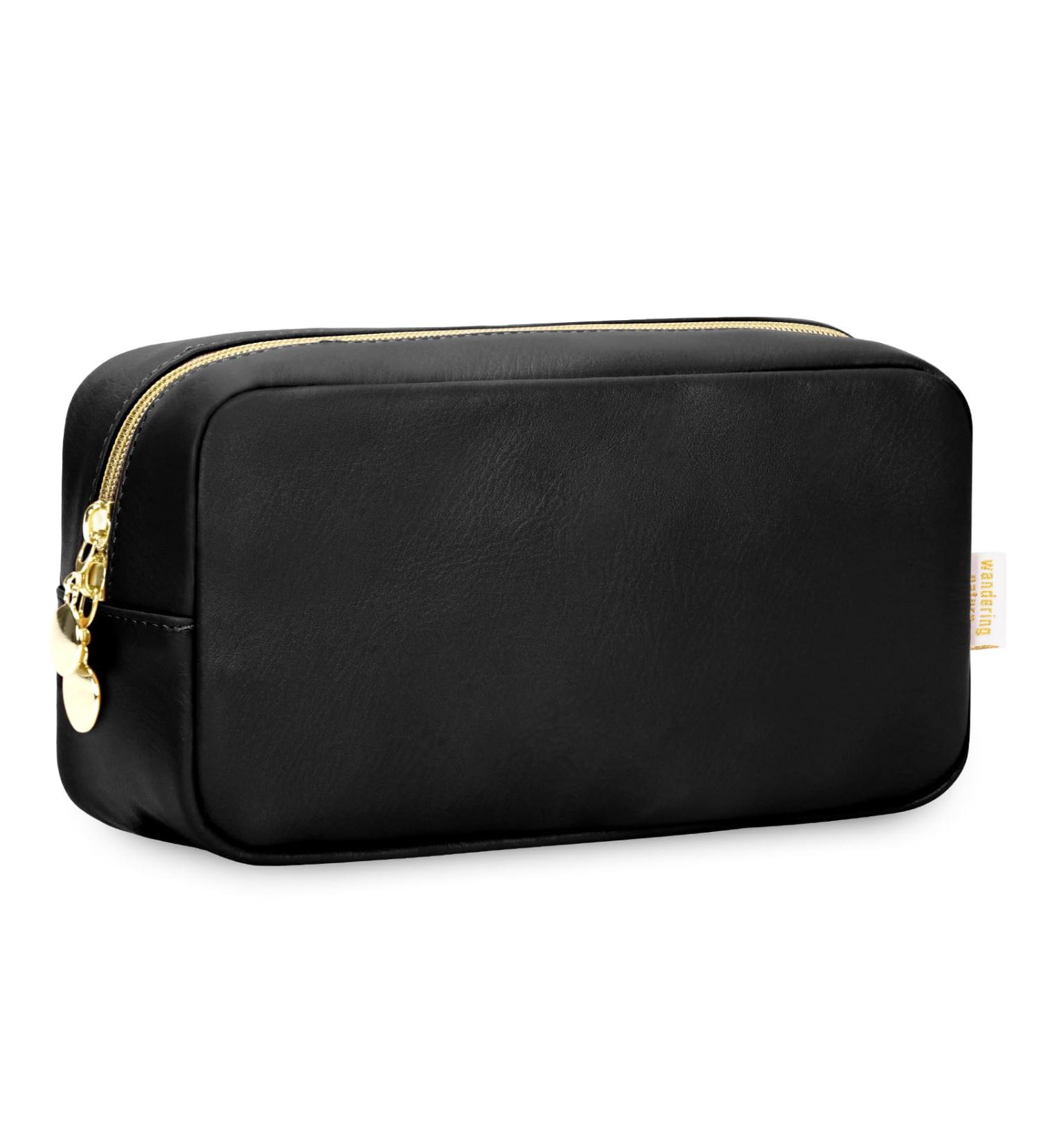 Wandering Nature Small Makeup Bag | Eco Vegan Leather in Black | Slip-in Pockets | Ideal for Handbag, Purse, and Travel | Women's Cosmetic Pouch (Patent Pending) - Buy Online on SooperMarket.com