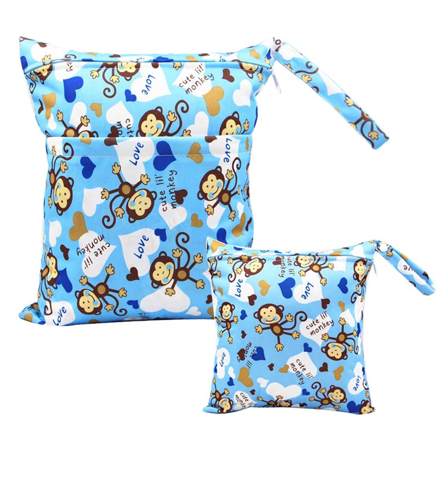 Egurs Monkey Blue Diaper Bag Wetbag - Large & Medium for On-the-Go - International Shipping Available - Buy Online on SooperMarket.com