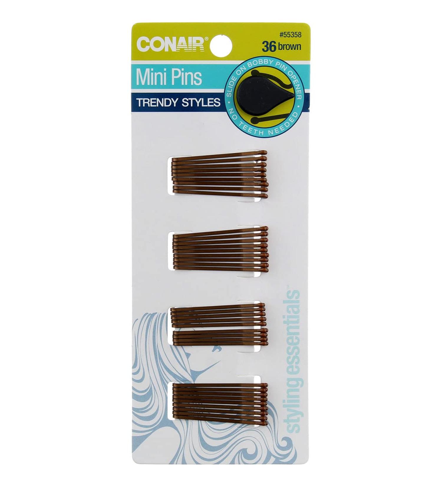 Conair Styling Essentials Mini Pins Brown 36 Count - Secure and Stylish Hair Accessories - Buy Online on SooperMarket.com
