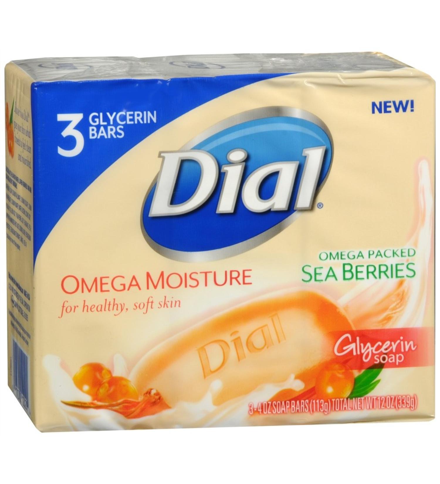Dial Omega Moisture Glycerin Bar Soap  Sea Berries  3 Count (Pack of 1) Sea Berries 3 Count (Pack of 1)