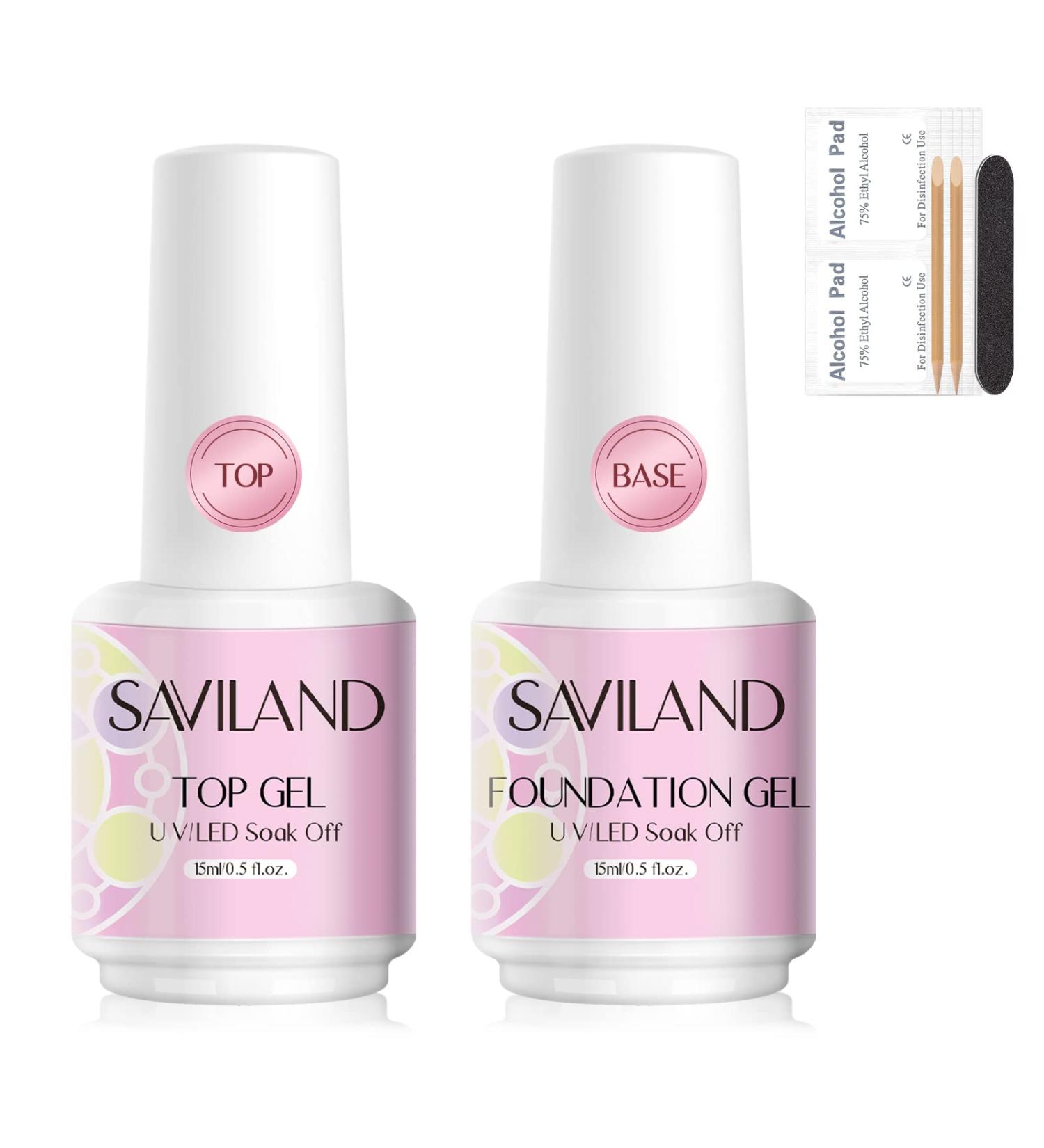 SAVILAND 15PCS No Wipe Gel Base and Top Coat Set - 15ml*2 | Shiny Soak Off Clear Gel Polish | Nail Salon Quality | Ideal Gift - Buy Online on SooperMarket.com