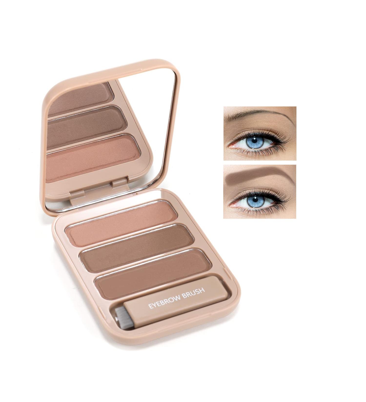 BOOBEN Eyebrow Powder Kit - Waterproof Long-Lasting Eyebrow Palette with Brush in 3 Colors (Light Brown Coffee) | Professional Eye Makeup - Buy Online on SooperMarket.com