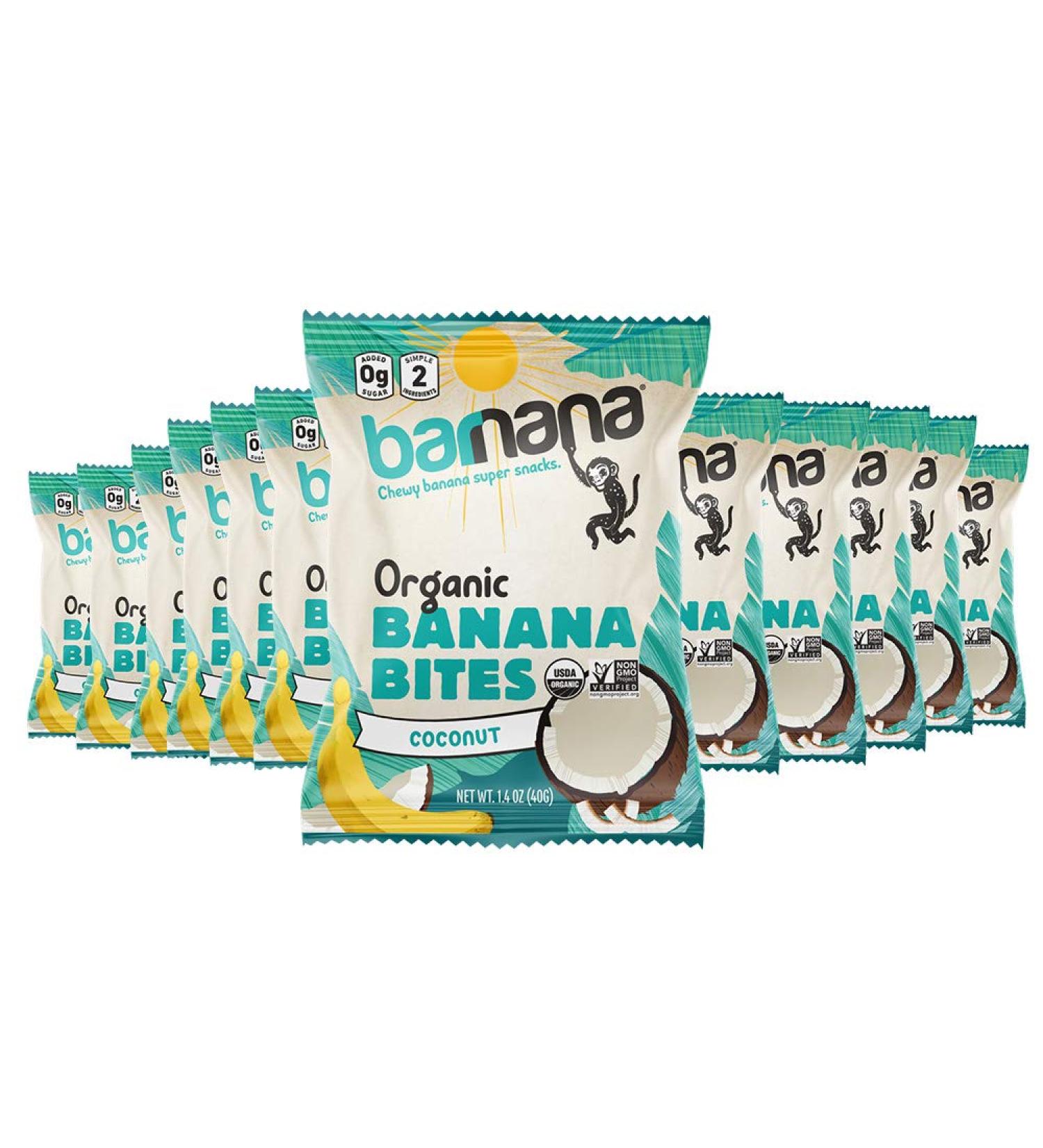 Barnana Organic Chewy Banana Bites - Coconut Flavor (12 Bags, 1.4 oz each) | Non-GMO, Upcycled Snack - Buy Online on SooperMarket.com