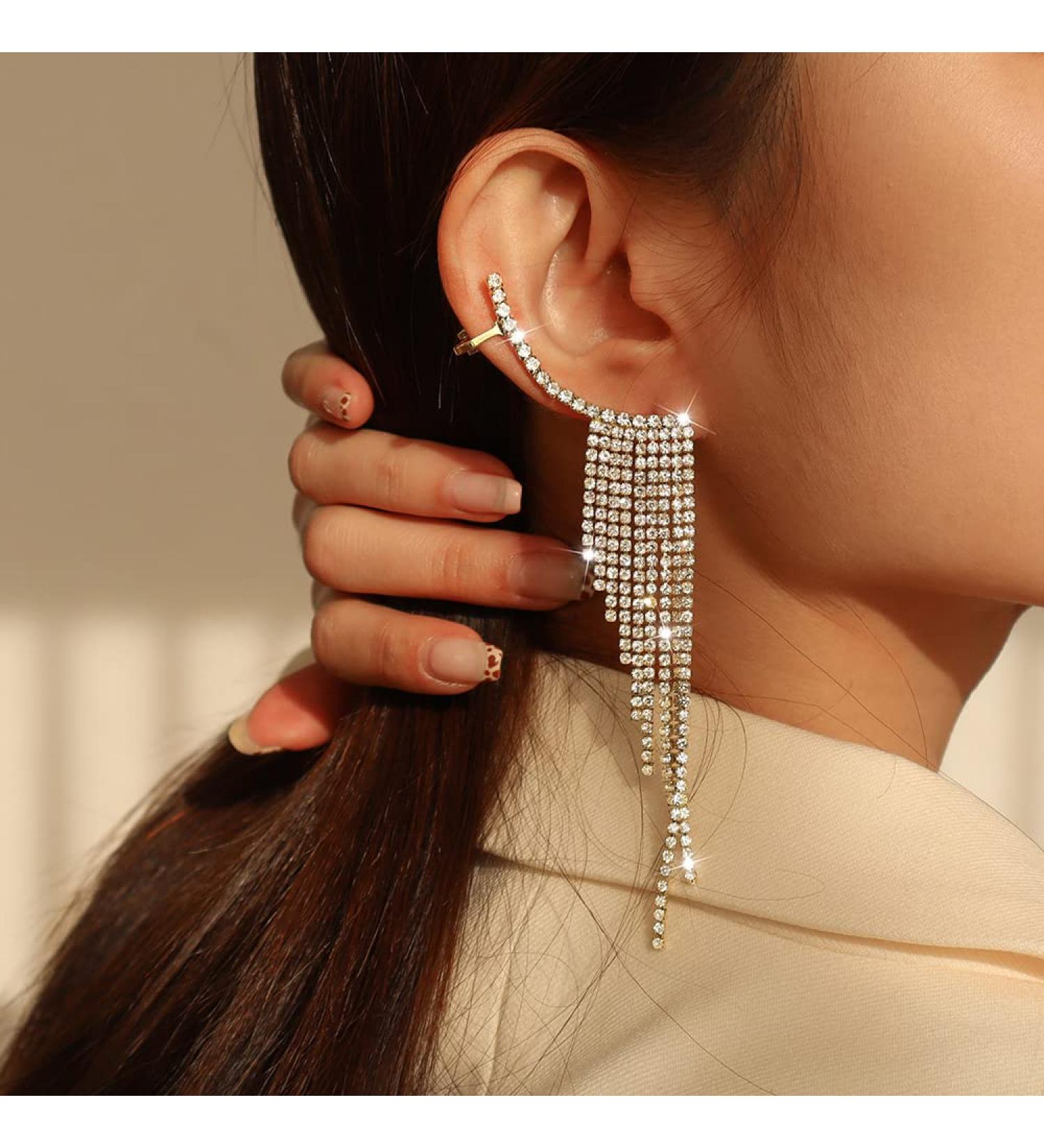 Shop Boho Silver Long Tassel Crystal Earrings - Statement Dangle for Women & Girls | Perfect for Weddings & Parties - Buy Online on SooperMarket.com