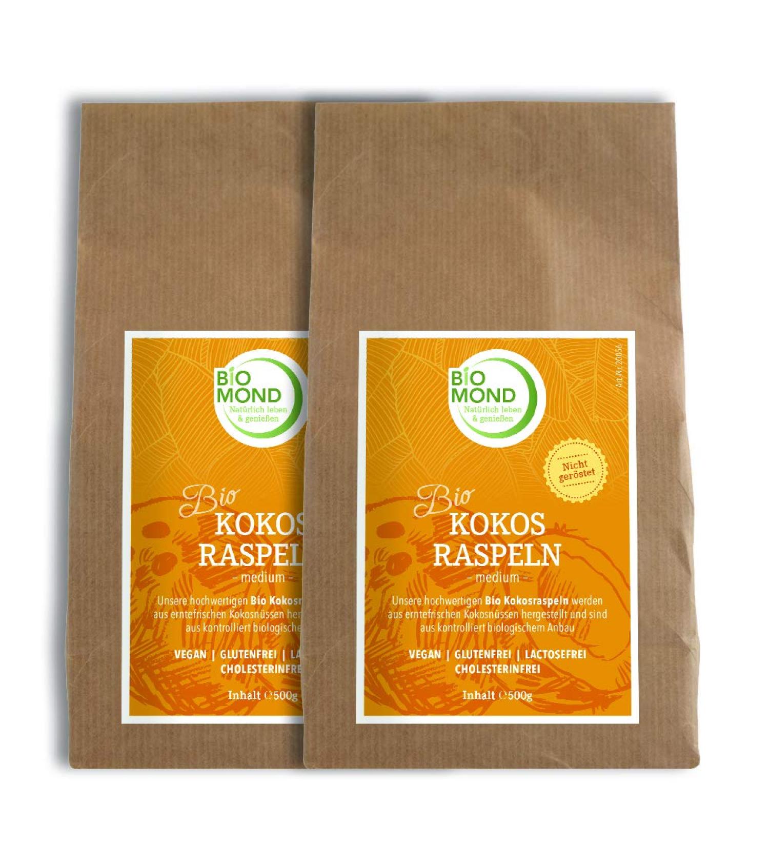 Organic Coconut Flakes - Biomond 2 x 500g Vegan Advantage Pack | Fresh Medium Raw Food Quality - Buy Online on SooperMarket.com