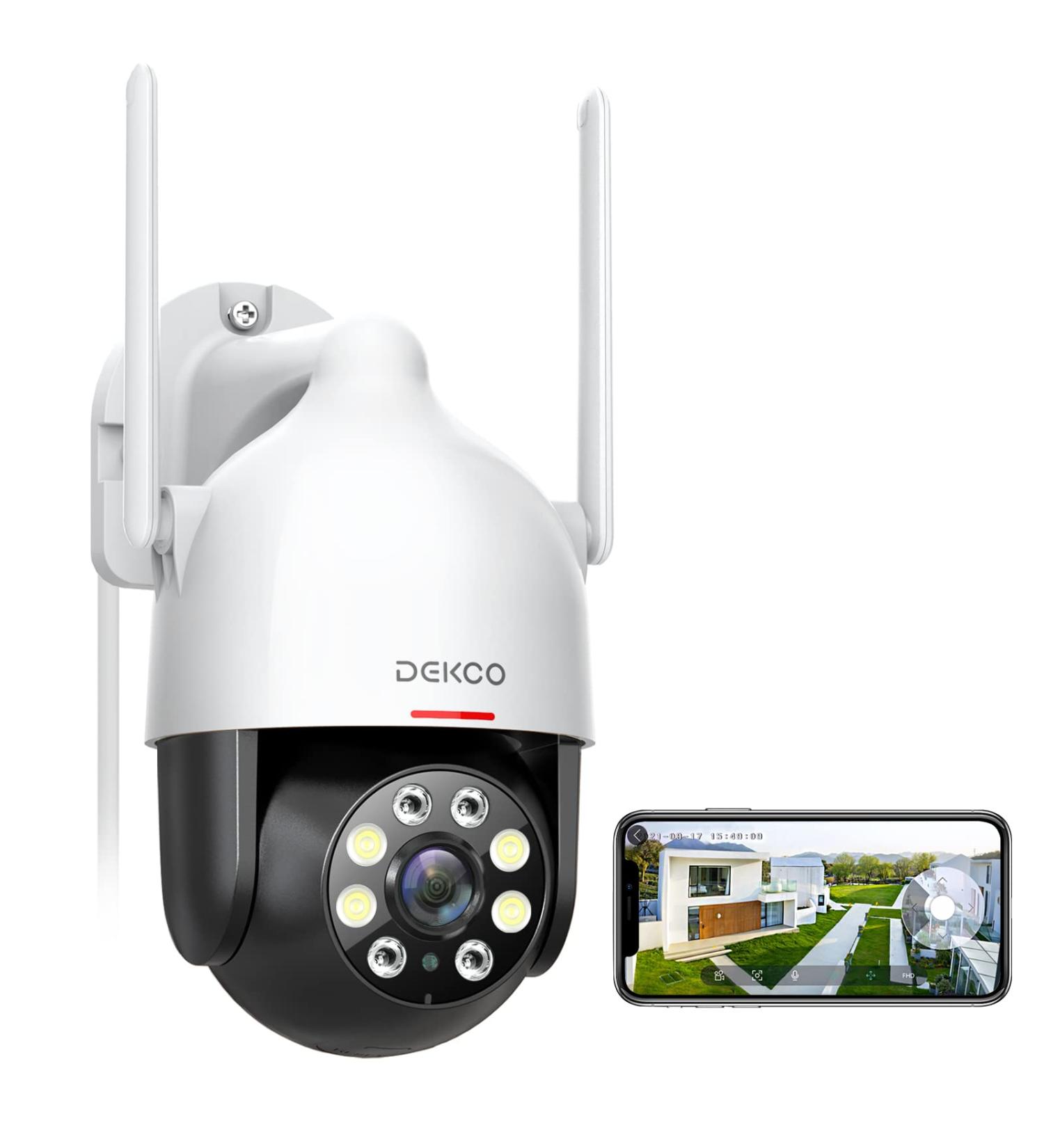 Dekco 2K Outdoor WiFi Security Camera with 360 Pan-Tilt View, Motion Detection, Siren, 2-Way Audio, Full Color Night Vision - Waterproof Dome Surveillance Camera for Home - 3MP, 1 Pack - Buy Online on SooperMarket.com