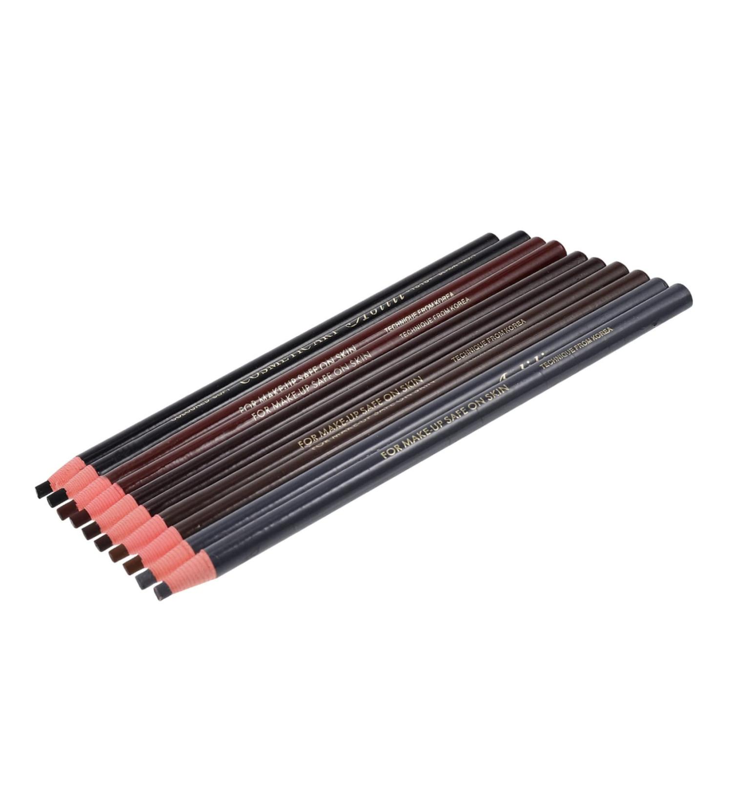 Mikinona Black Colored Pencils 10pcs Eyebrow Pencil Makeup Tools Brow Pencil and Brush Eyebrow Drawing Tools Girl Pretty Spool - Buy Online on SooperMarket.com