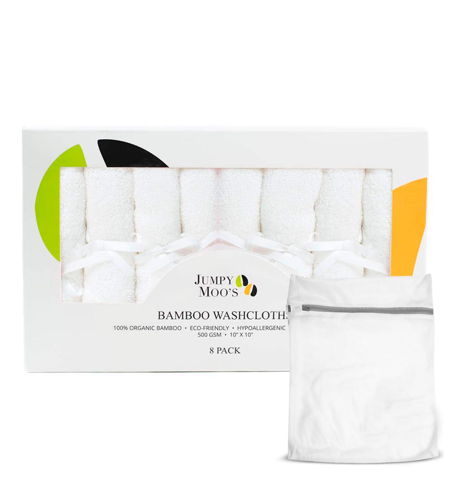 JM Bamboo Baby Washcloths - 8 Pack Soft Baby Face Towels for Sensitive Skin | 25x25cm Washcloth Set with Clothes Bag - Ideal for Children - Buy Online on SooperMarket.com