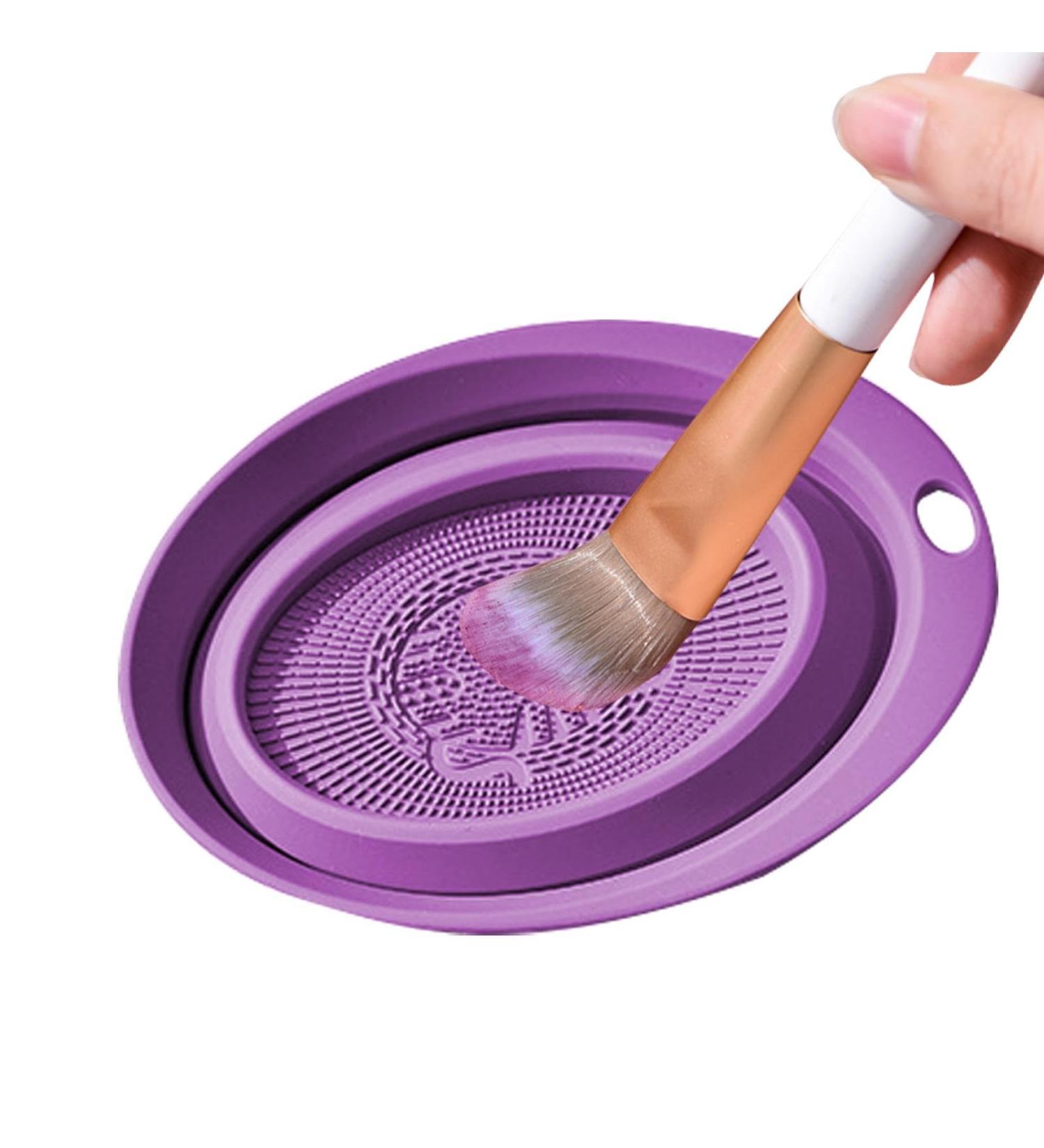 ZORQ Makeup Brush Cleaner Mat Cosmetic Makeup Brush Cleaner Bowl Portable Cosmetic Make Up Brush Cleaning Scrubber for Makeup Eggs Brushes Purple - Buy Online on SooperMarket.com