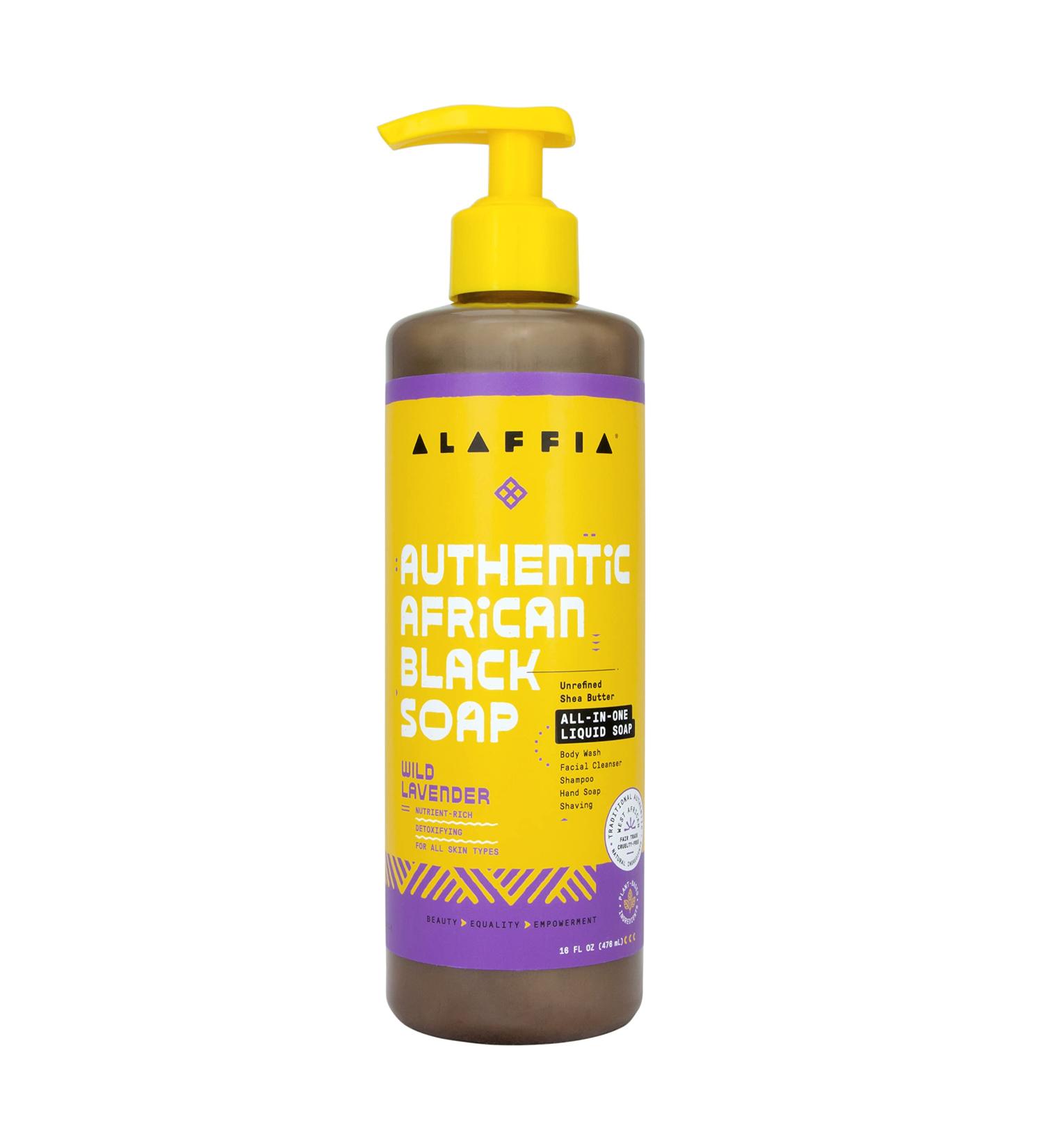 Alaffia Wild Lavender African Black Soap - 16 Fl Oz - All-in-One Body Wash, Face Wash, Shampoo & Shaving Soap with Fair Trade Shea Butter - Authentic Skin Care - Buy Online on SooperMarket.com