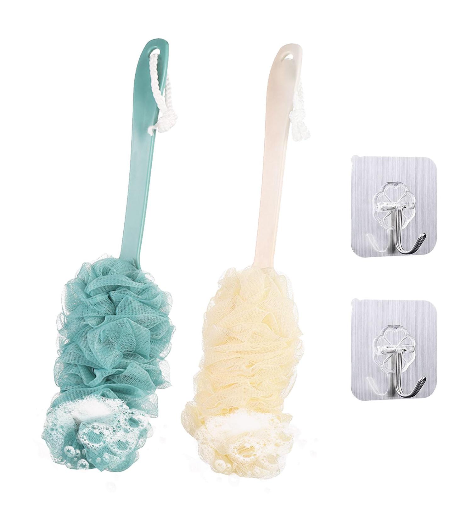 SKHAOVS 2 Piece Long Handle Bath Brush Set for Exfoliating and Dead Skin Removal - Shower Loofah Scrubber for Men and Women - Blue and Beige - Buy Online on SooperMarket.com