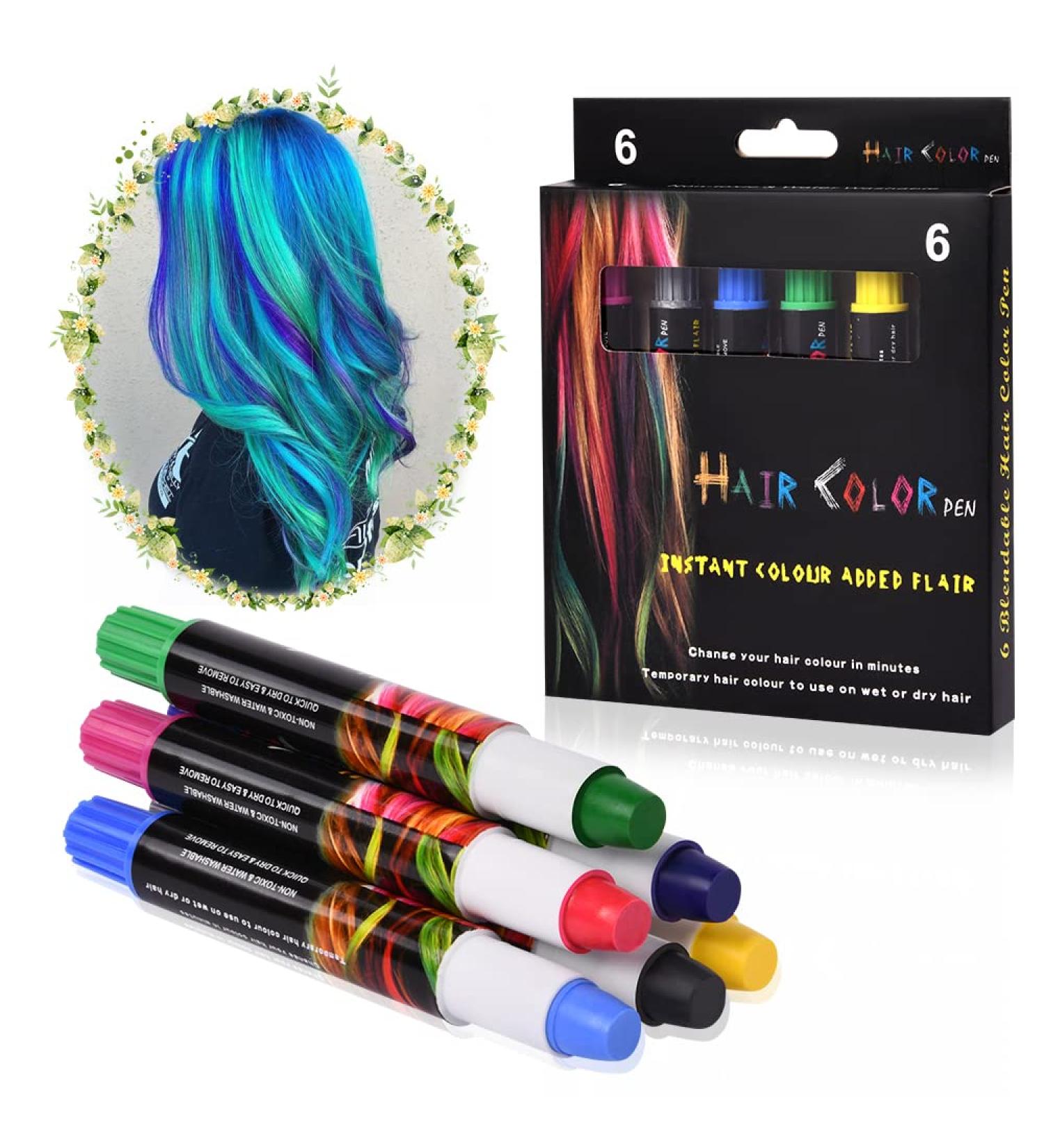 6 Colors Hair Chalk for Girls Kids - Non-Toxic Temporary Hair Dye Pens for Party Cosplay - Washable Hair Color Kit - AOOWU - Buy Online on SooperMarket.com