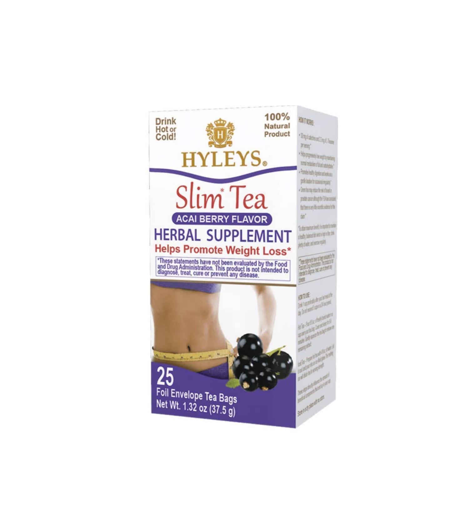 Hyleys Acai Berry Slim Tea - 25 Foil Envelope Tea Bags (0.05 oz each) | Weight Loss & Detox - Buy Online on SooperMarket.com