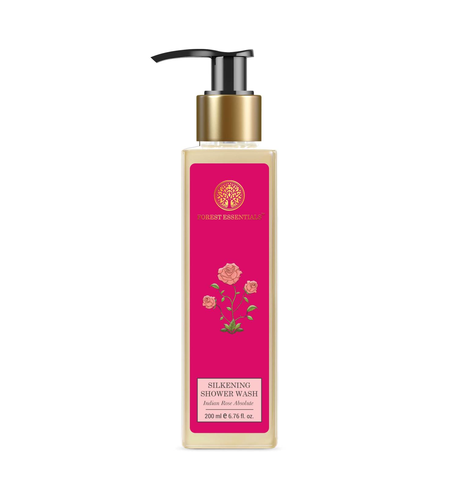 Forest Essentials Silkening Shower Wash - Indian Rose Absolute 200ml | Luxurious Natural Body Cleanser for Glowing Skin - Buy Online on SooperMarket.com