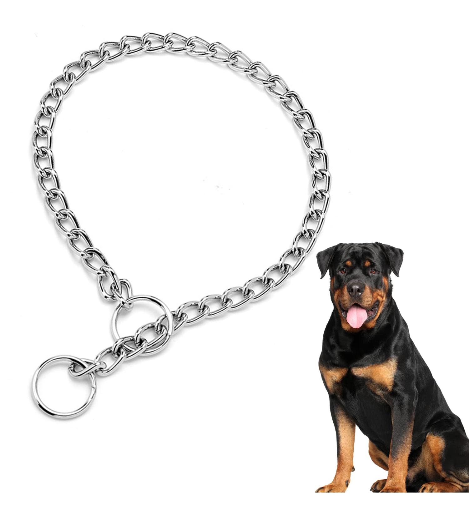 Durable Metal Choke Chain Dog Collar for Outdoor Training - Small, Medium, Large Sizes - Adjustable Silver Necklace - L 65cm, 4.0mm Diameter - Buy Online on SooperMarket.com