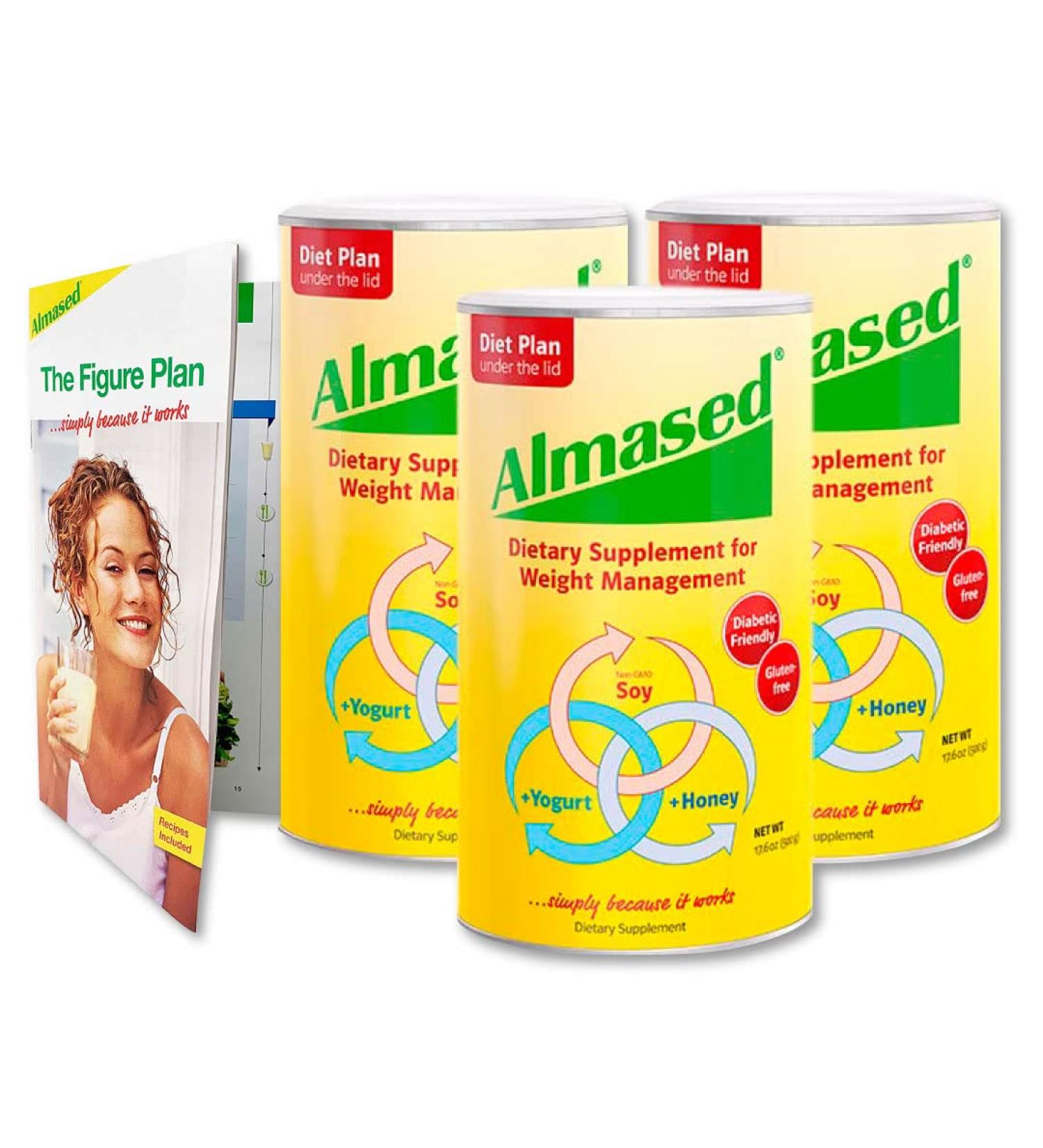 Almased Plant-Based Meal Replacement Shake 17.6 oz - Non GMO, Gluten-Free (3 Pack) - Includes Ball - 4 Piece Set - Buy Online on SooperMarket.com