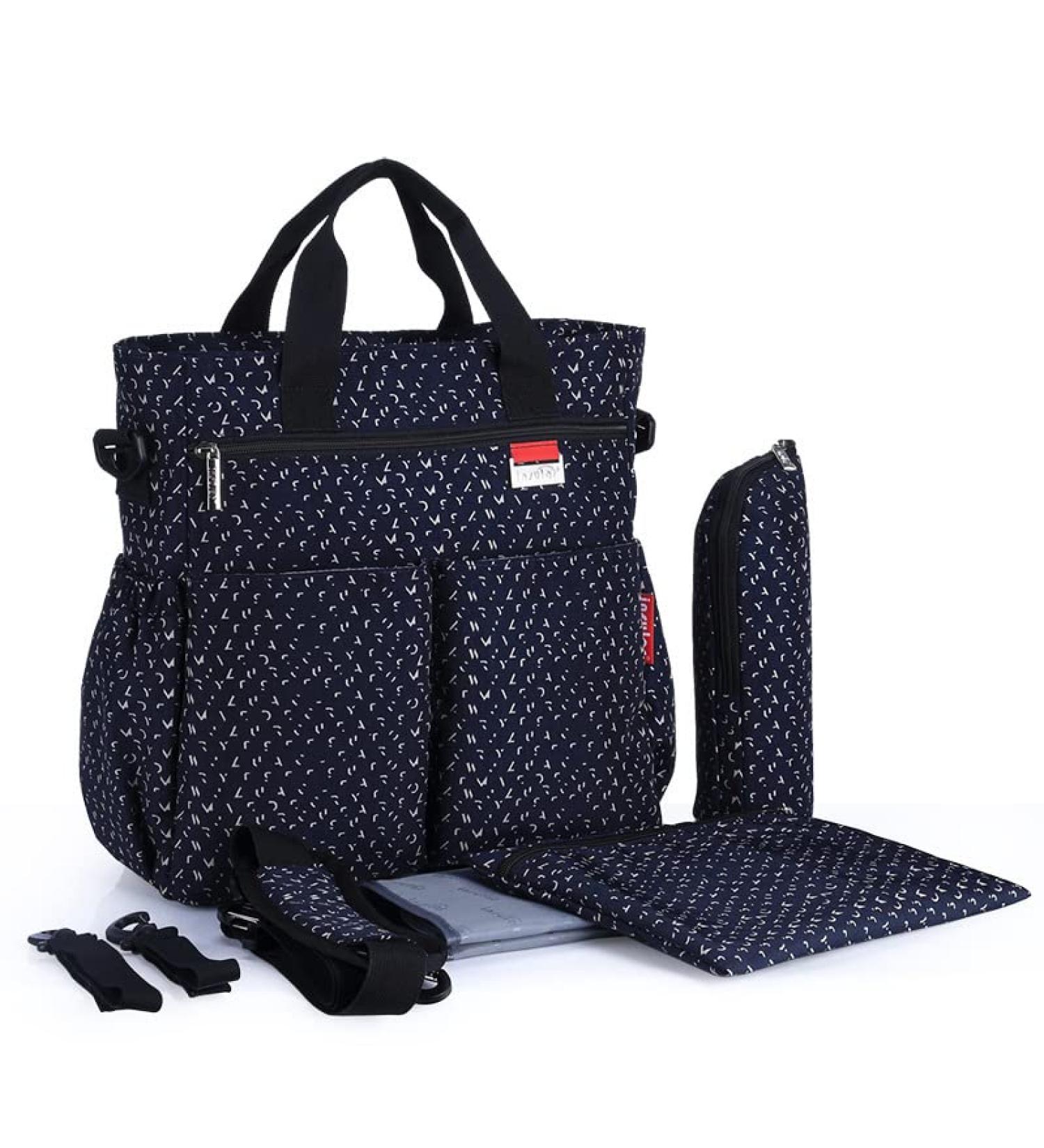 Insular Multifunctional Waterproof Mummy Shoulder Bag Diaper Bag Chic Nappy Changing Bag Tote/Messenger Style Large Light Weight with Changing Mat Adjustable Straps (4pcs Blue)