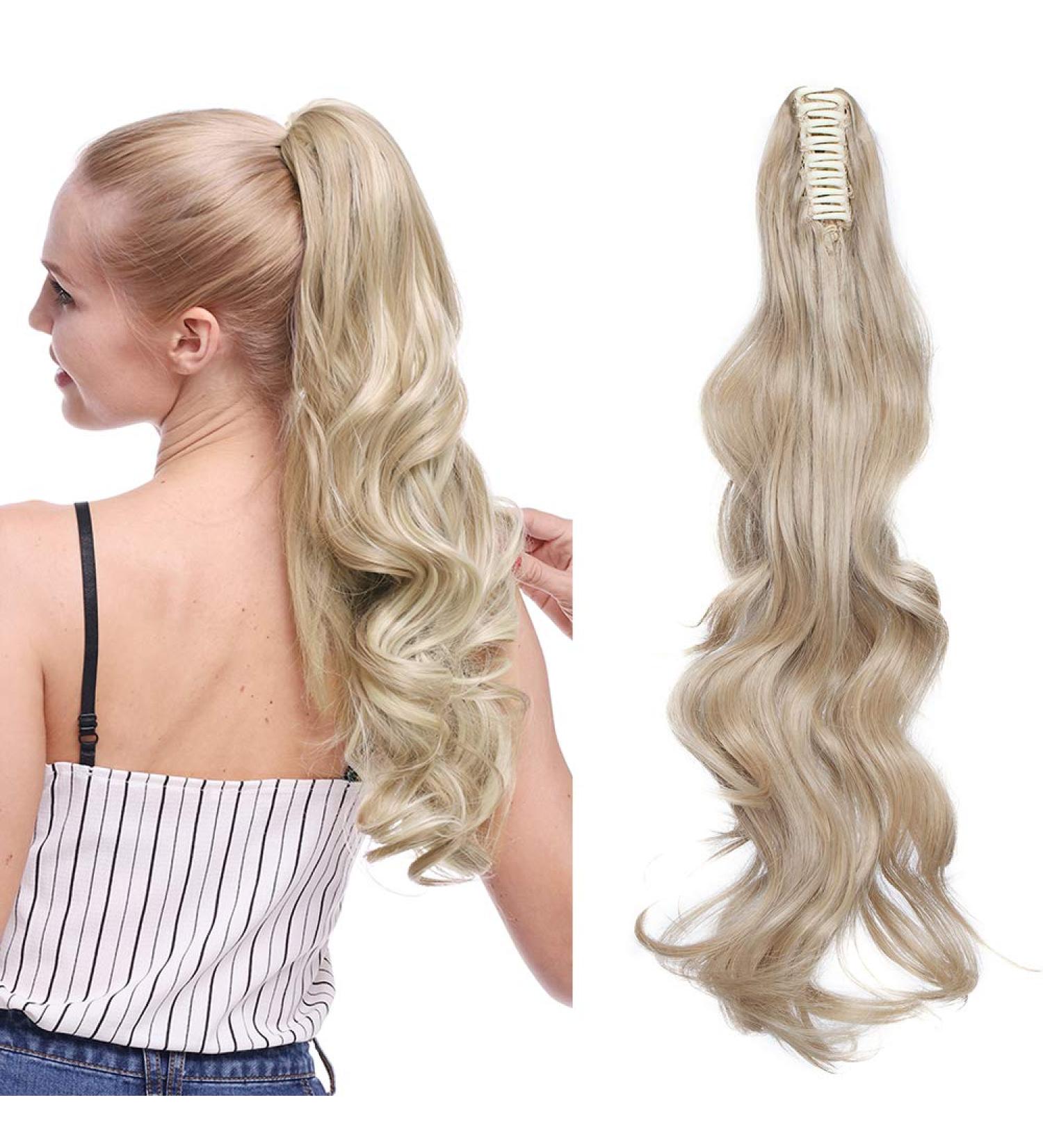 Silk-co 24inch Claw on Ponytail Hair Extensions Dark Blond&Bleach Blond Wavy Curly Hairpiece Pony Tail Wrap around Bonding 24inch (Pack of 1) Dark Blond&Bleach Blond - Buy Online on SooperMarket.com