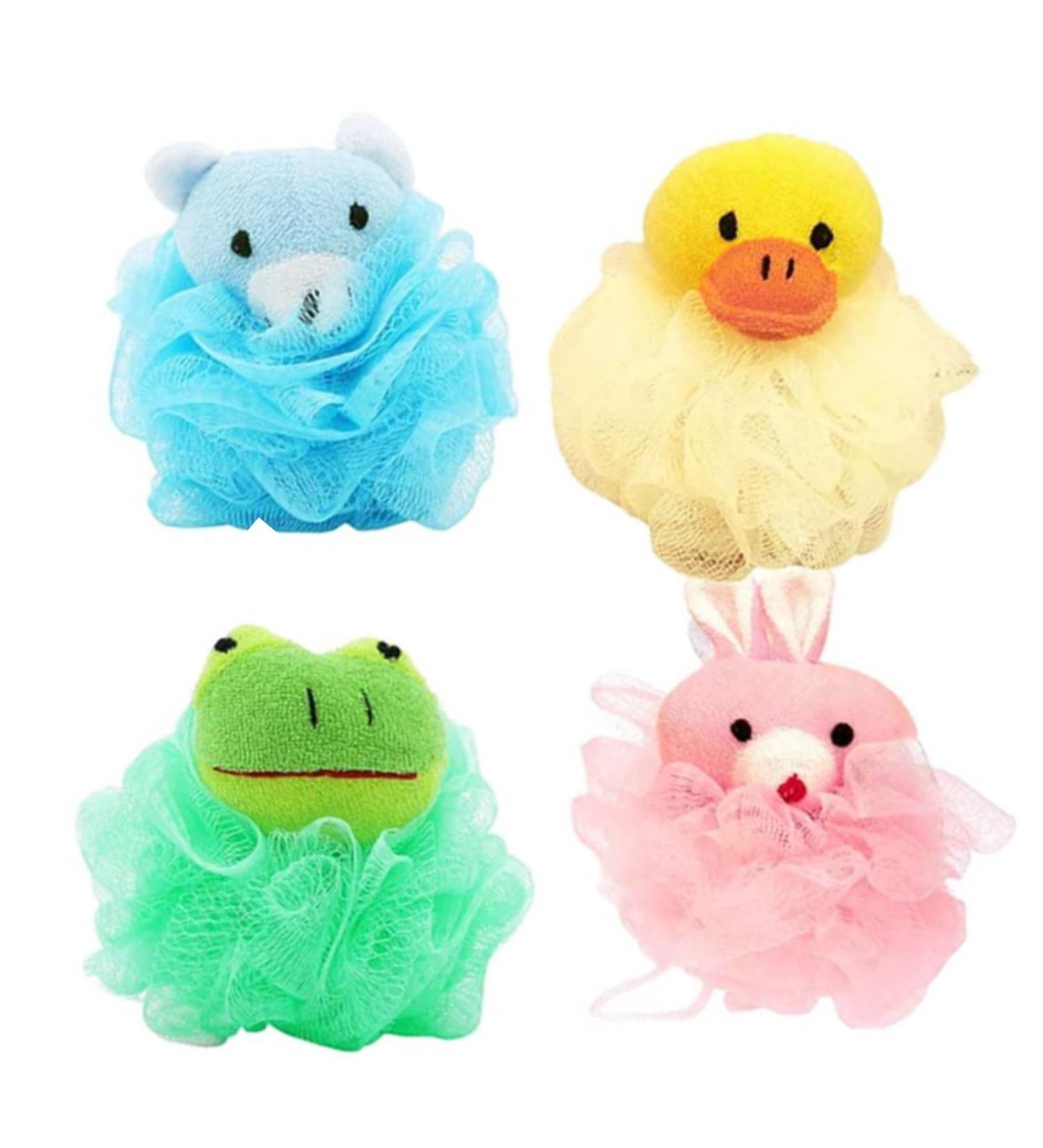 LHKJ 4 Pieces Shower Sponge Exfoliating Sponge Shower Sponge with Soft Toy and Net Bath Sponge for Children Adults Bath Ball Animal Washing Sponge (Colourful) - Buy Online on SooperMarket.com