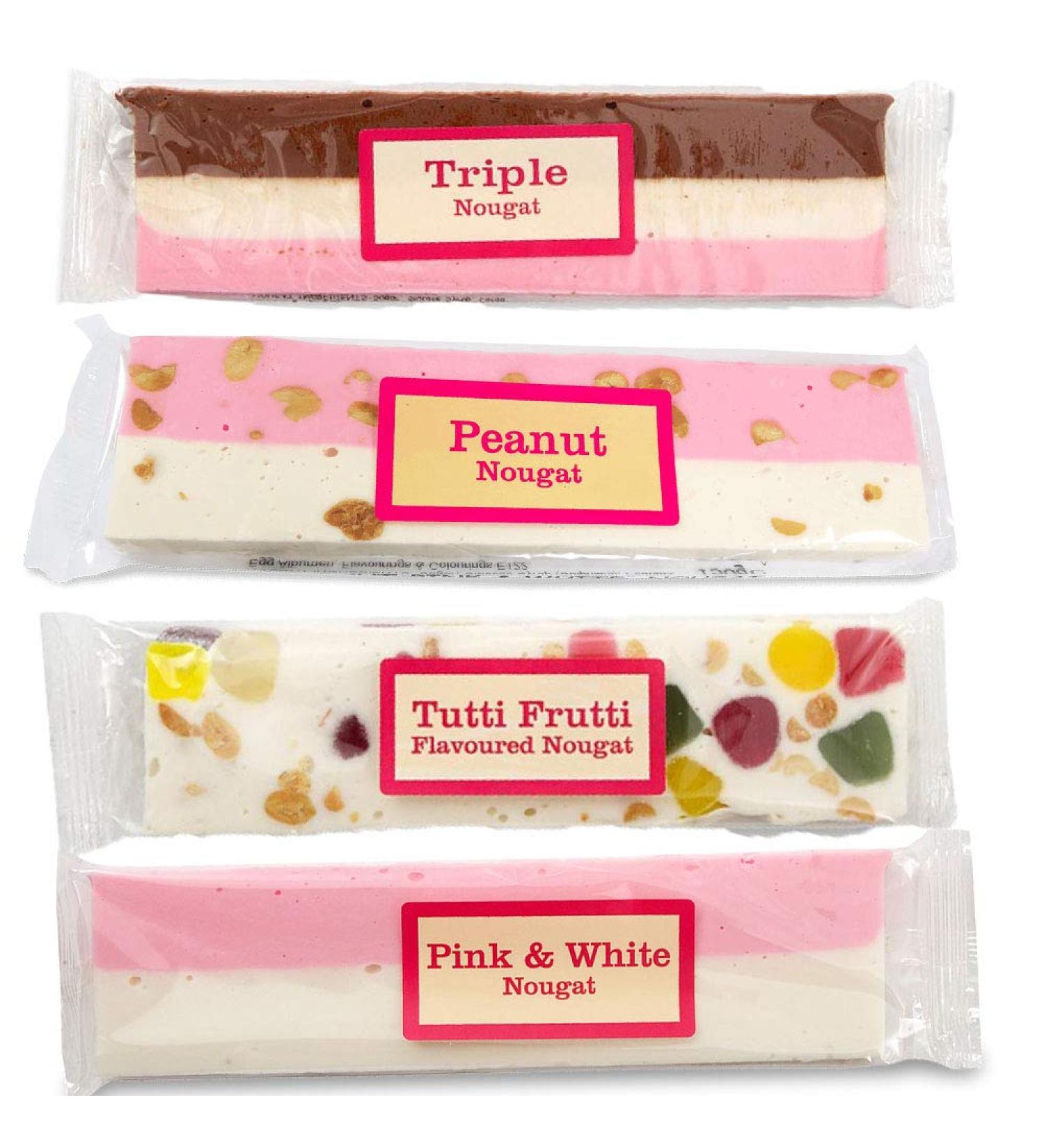 The Real Candy Company Nougat Assortment Gift Box (Triple Nougat Peanut Nougat Tutti Fruitti Nougat and Pink & White Nougat)